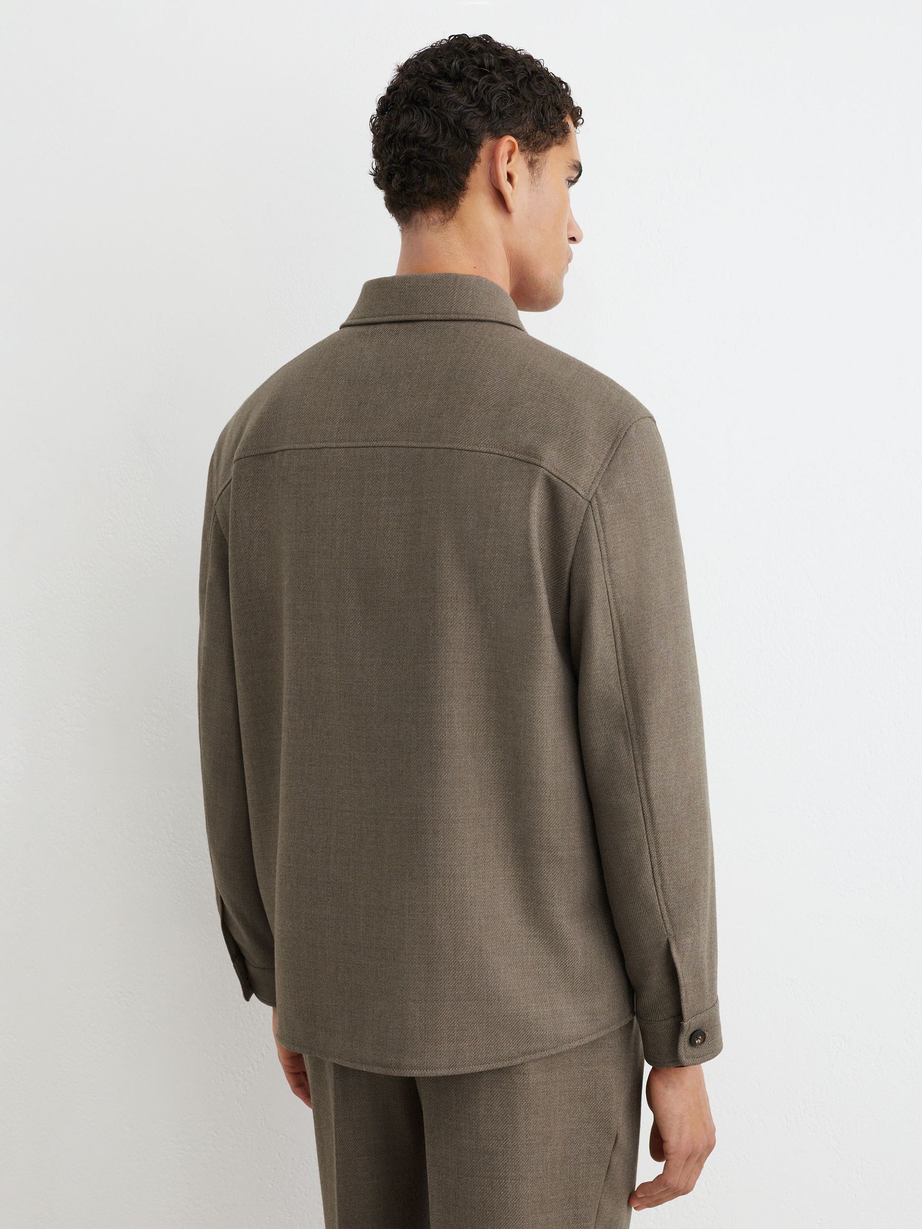 Wool-Blend Twill Twin-Pocket Overshirt in Mushroom Brown - Image 5 of 6