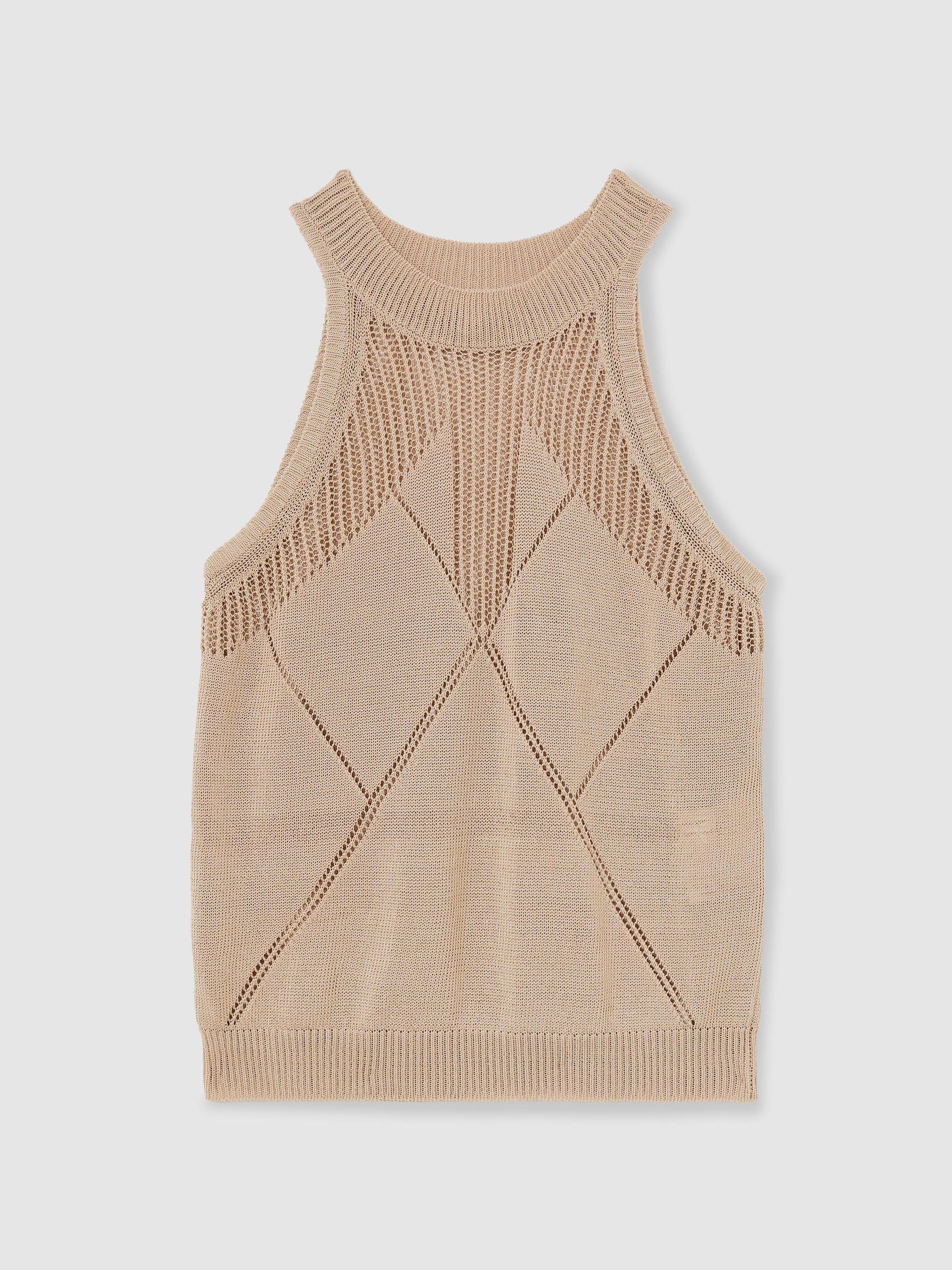 Cotton-Blend Argyle Open-Knit Vest in Neutral - Image 2 of 7