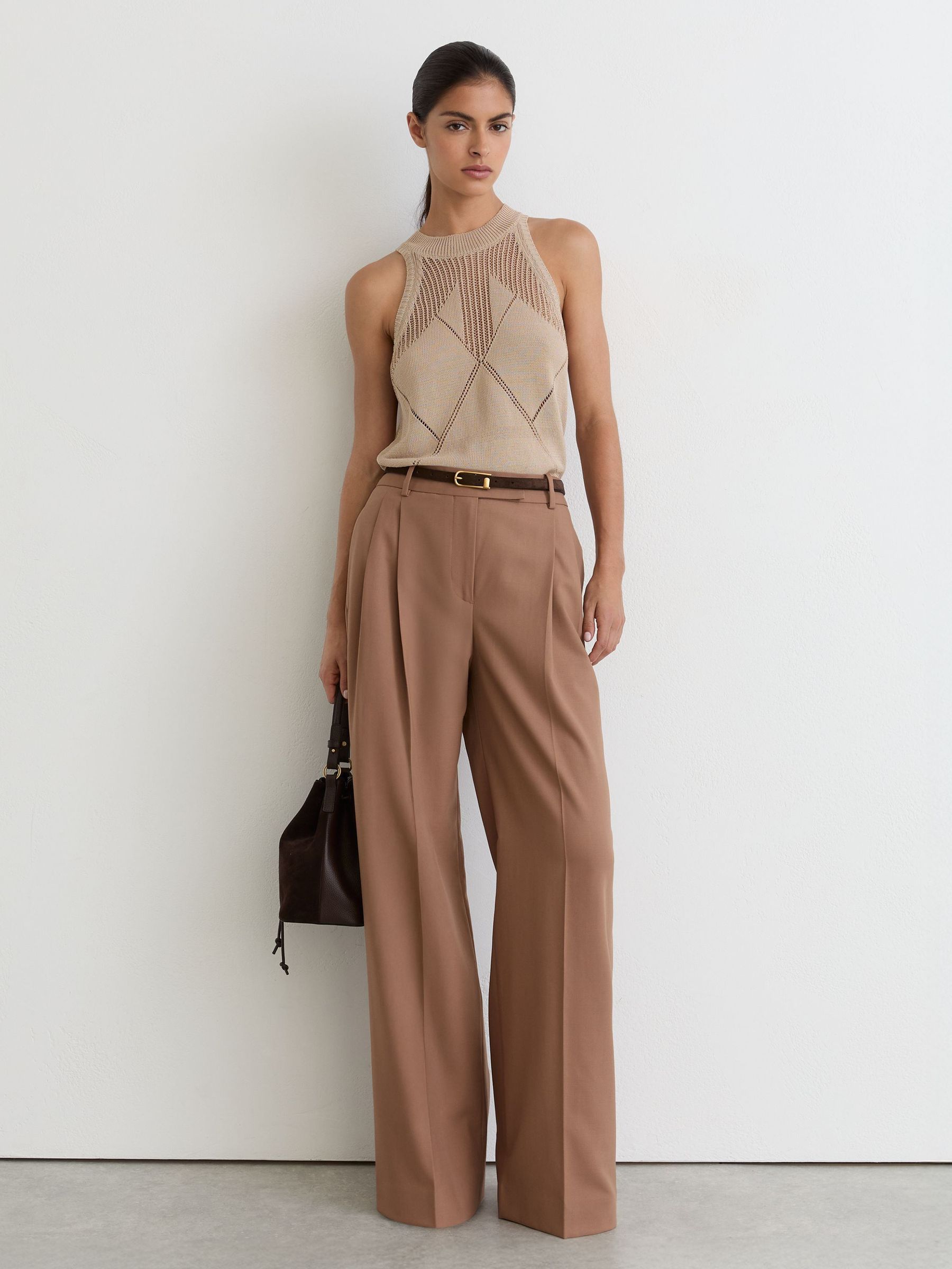 Cotton-Blend Argyle Open-Knit Vest in Neutral - Image 3 of 7