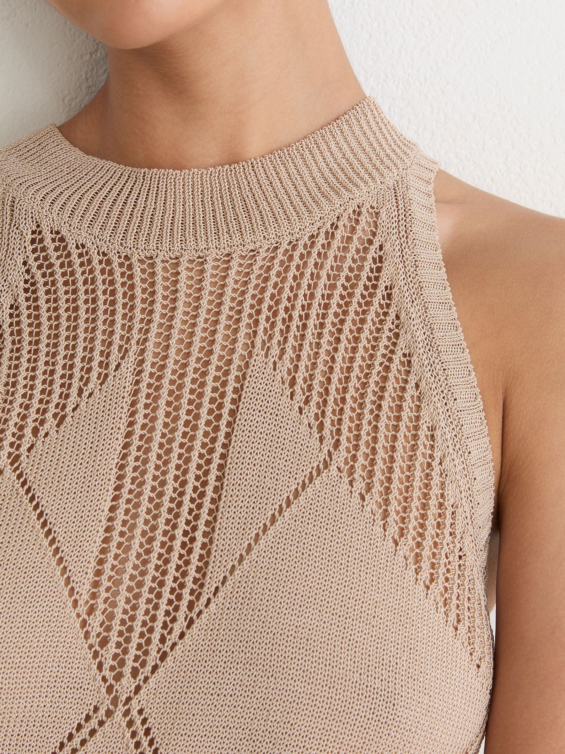 Cotton-Blend Argyle Open-Knit Vest in Neutral - Image 4 of 7