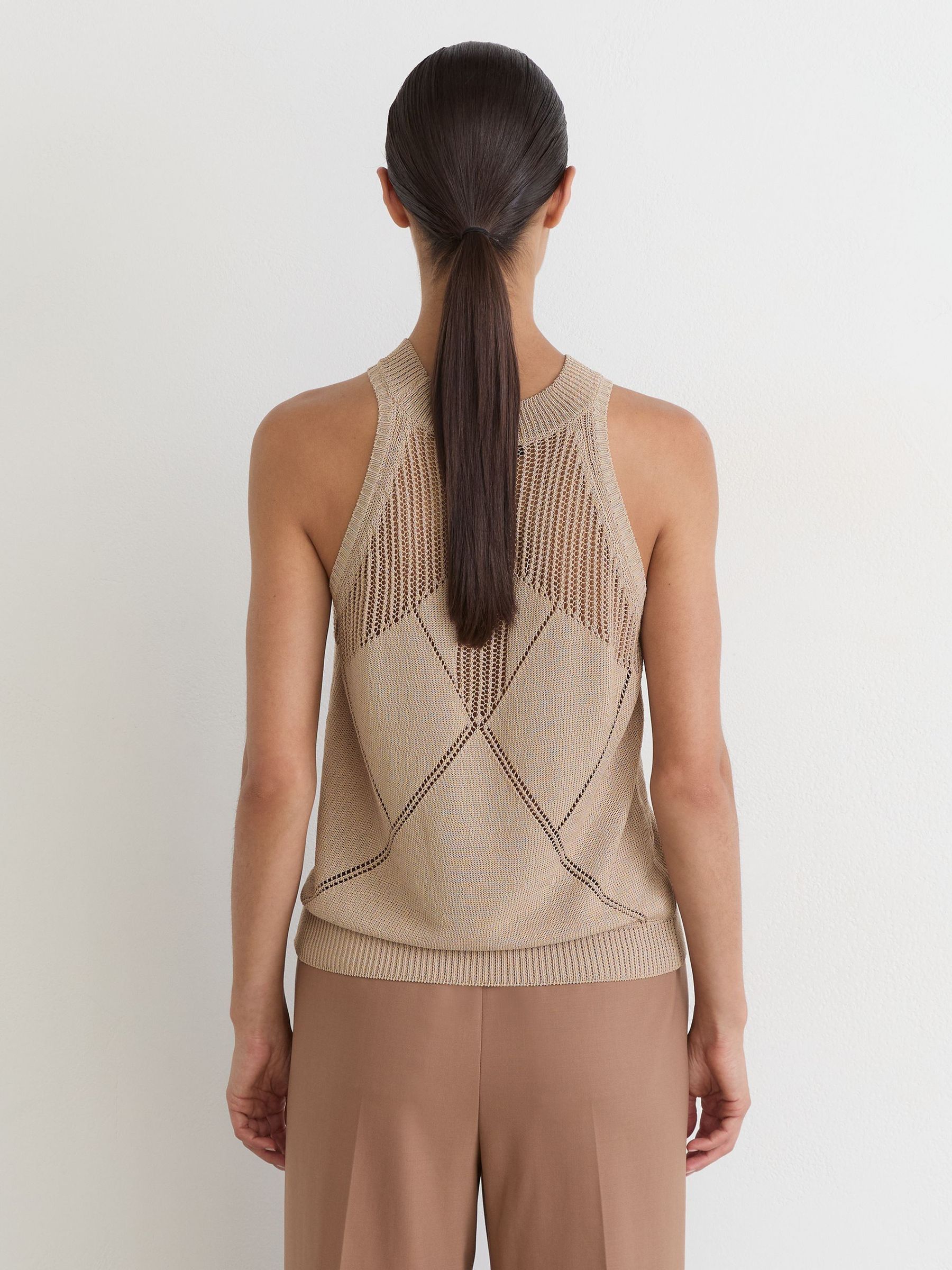 Cotton-Blend Argyle Open-Knit Vest in Neutral - Image 5 of 7
