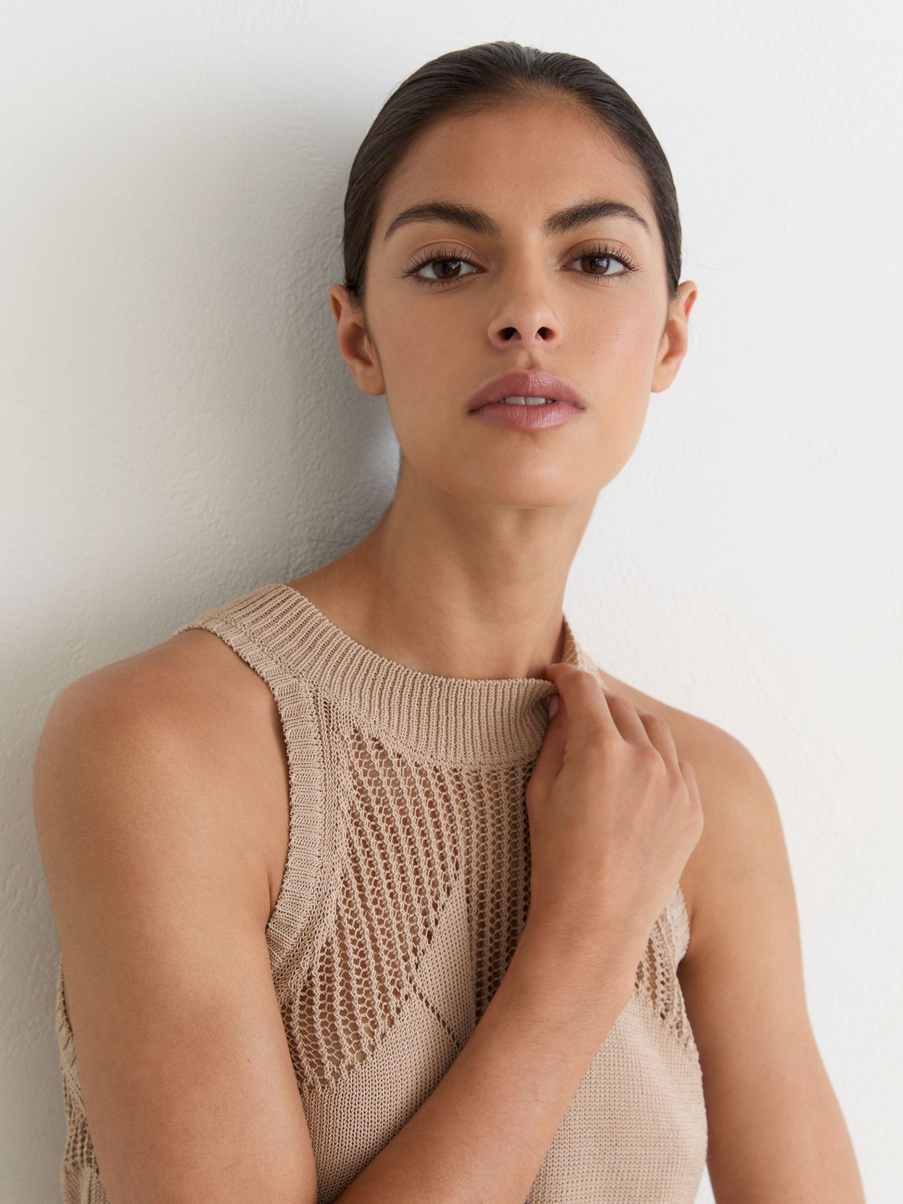 Cotton-Blend Argyle Open-Knit Vest in Neutral - Image 6 of 7