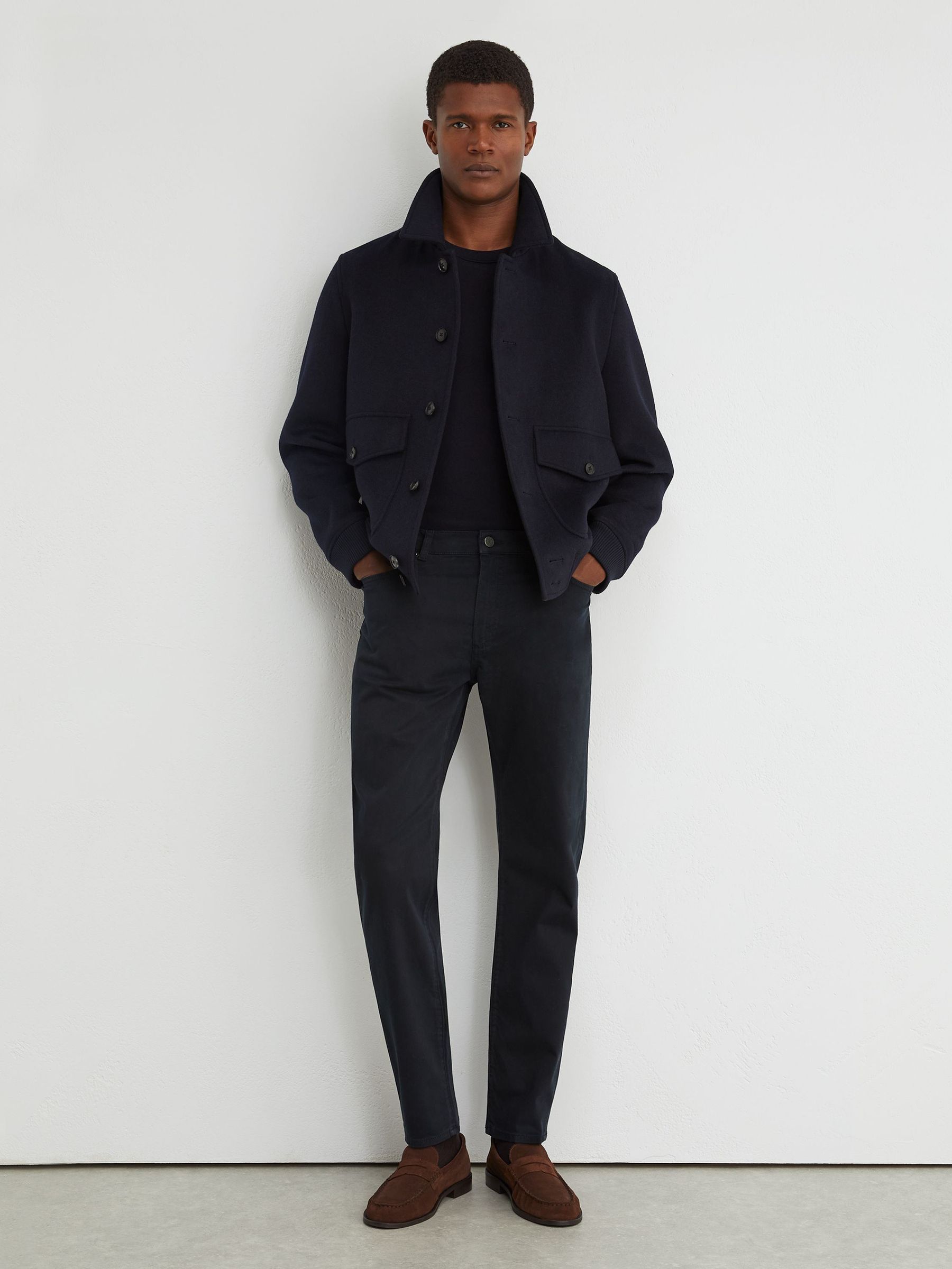 Cotton-Stretch Garment-Dyed Slim-Fit Jeans in Washed Blue - Image 1 of 6