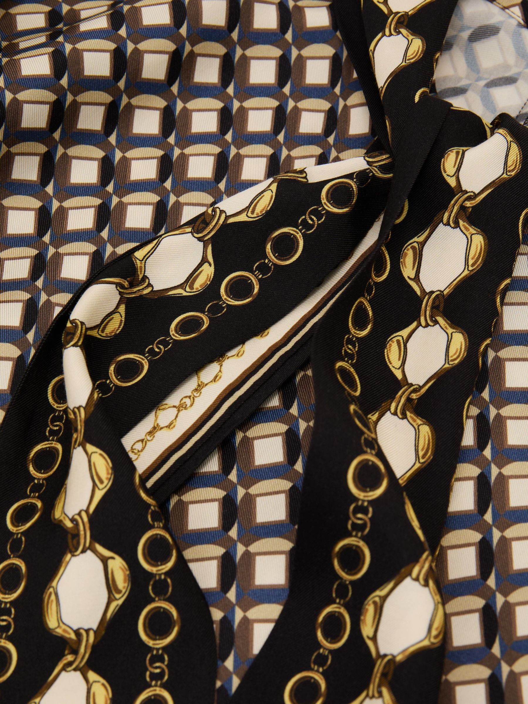 Scarf-Print Tie-Neck Shirt in Navy/Gold - Image 9 of 9