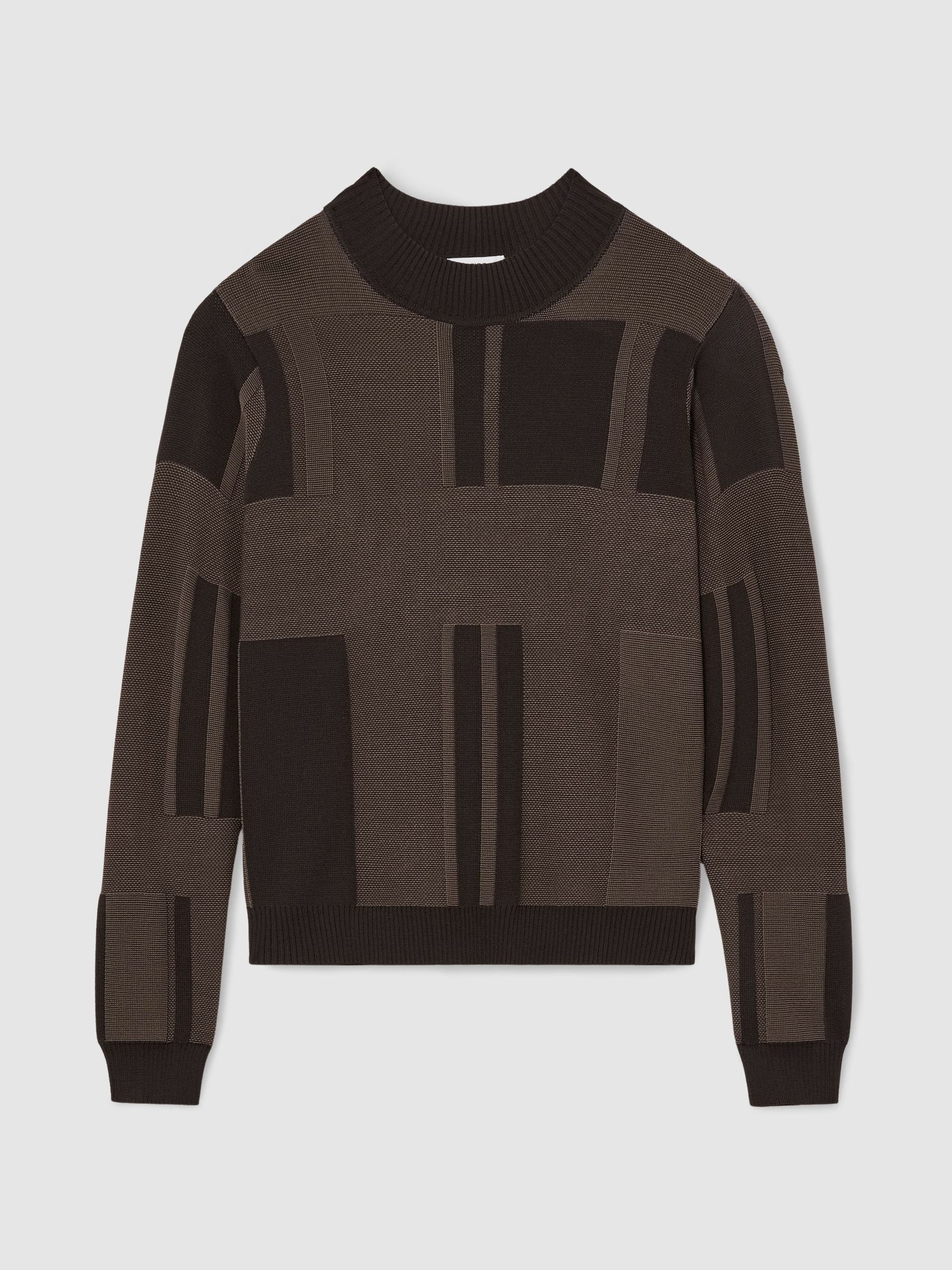 Jacquard-Knit Mock-Neck Jumper in Chocolate Brown - Image 2 of 6