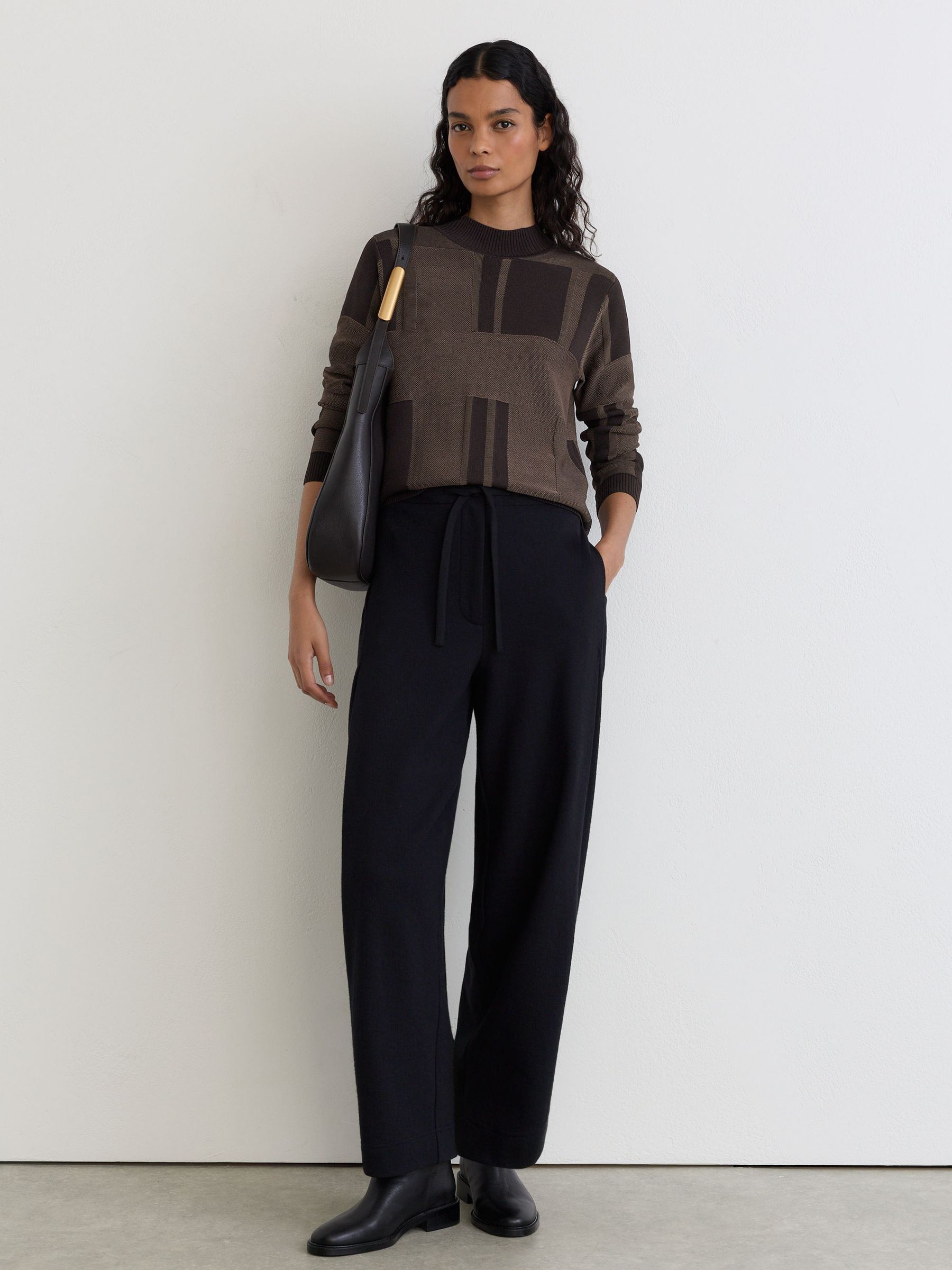 Jacquard-Knit Mock-Neck Jumper in Chocolate Brown - Image 3 of 6