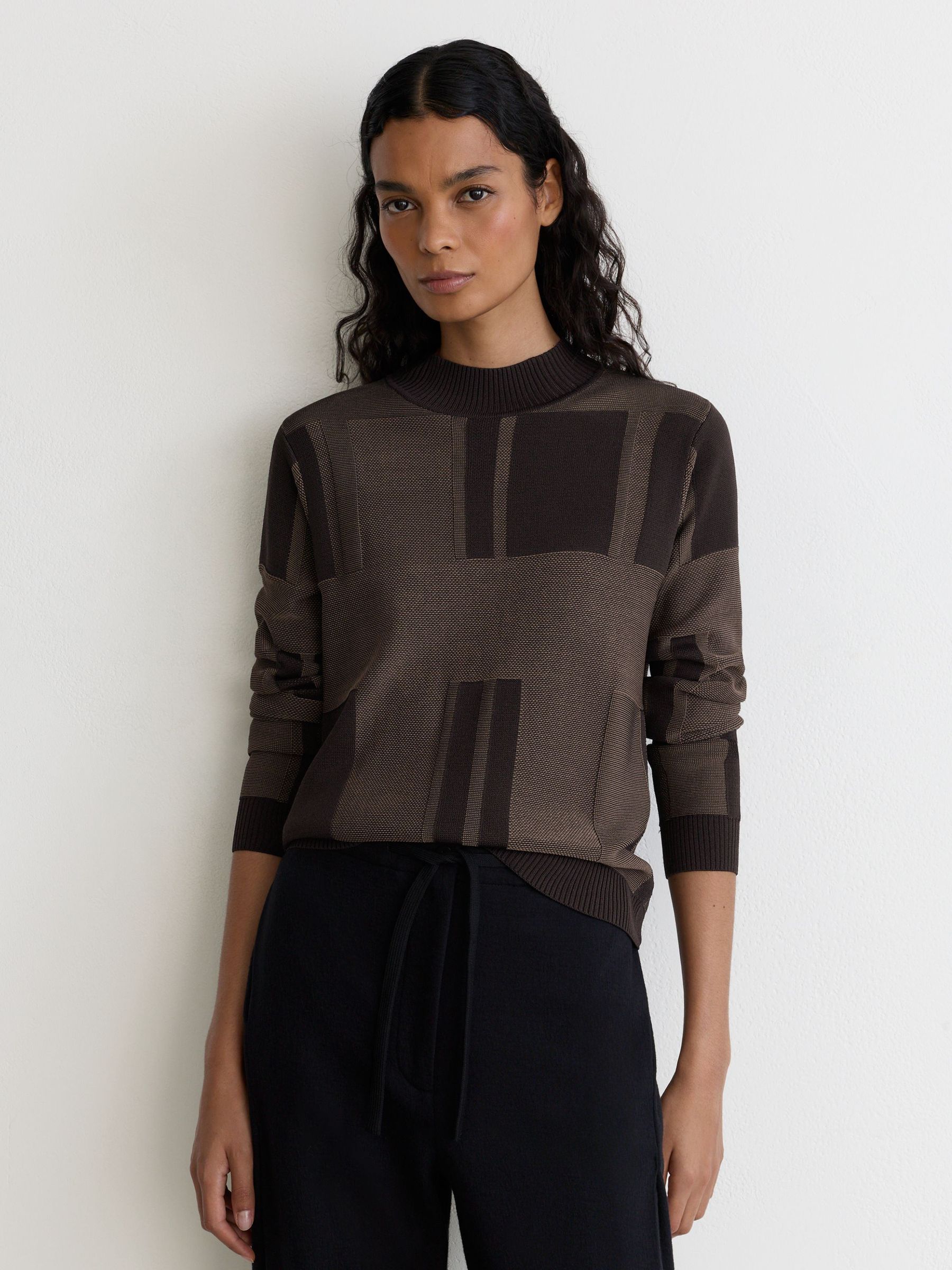 Jacquard-Knit Mock-Neck Jumper in Chocolate Brown - Image 4 of 6