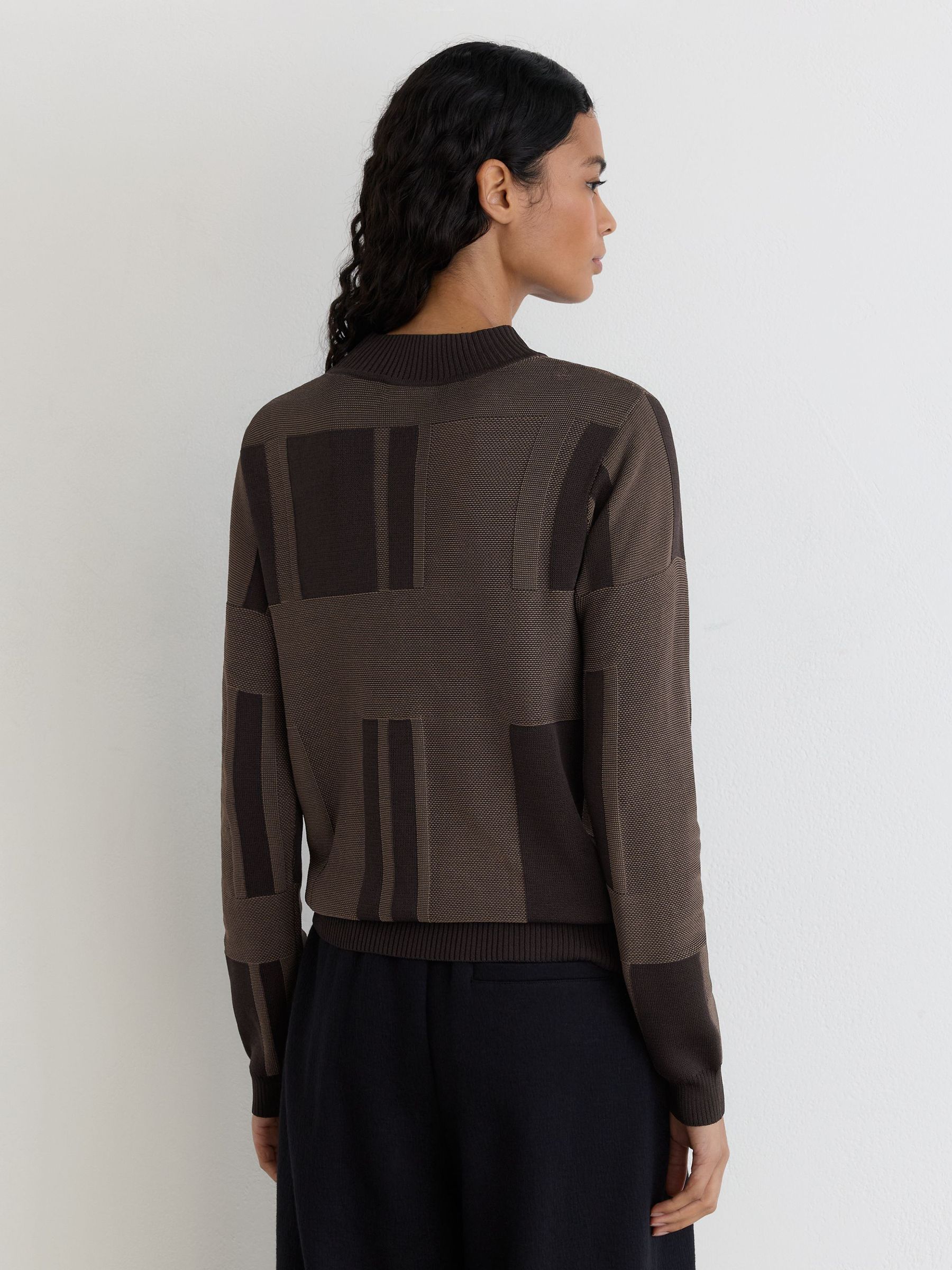 Jacquard-Knit Mock-Neck Jumper in Chocolate Brown - Image 5 of 6