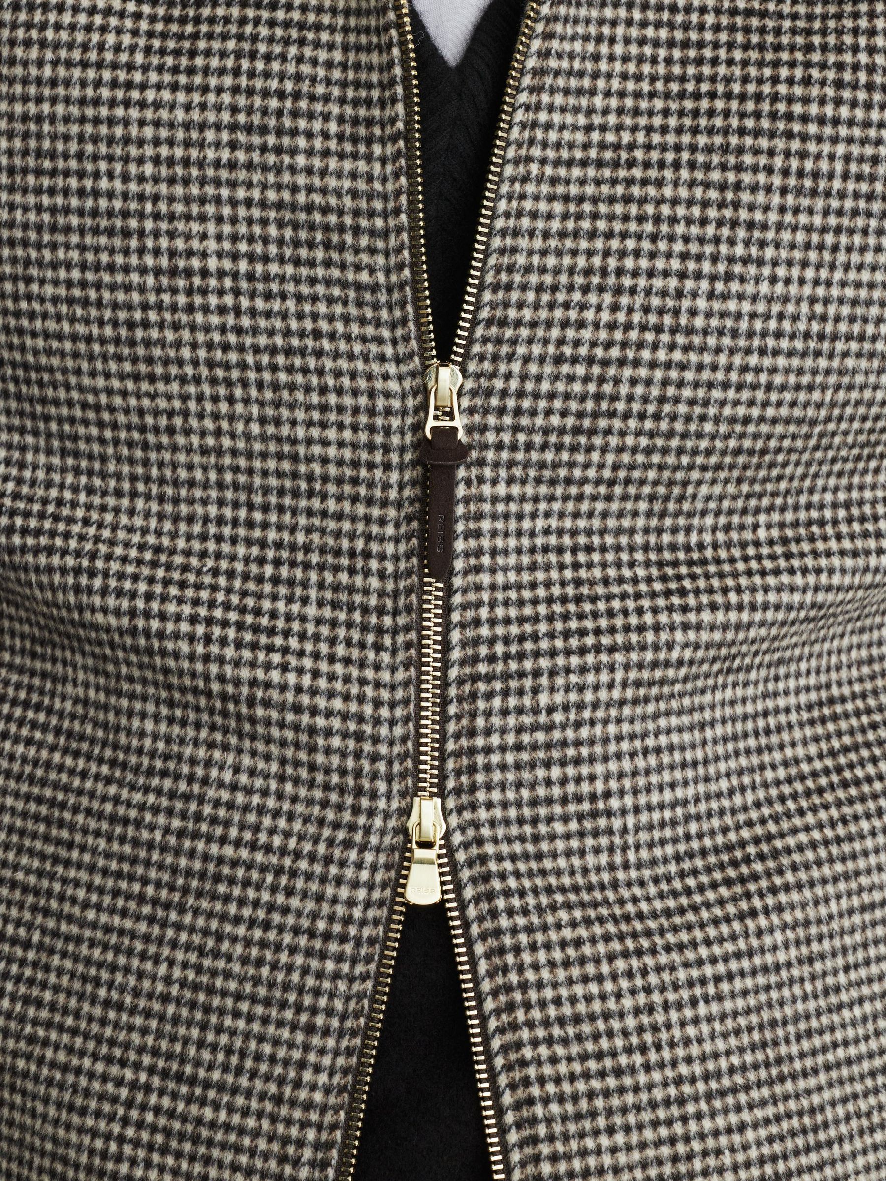 Wool-Blend Puppytooth Zip–Through Overshirt in Dark Brown - Image 5 of 8