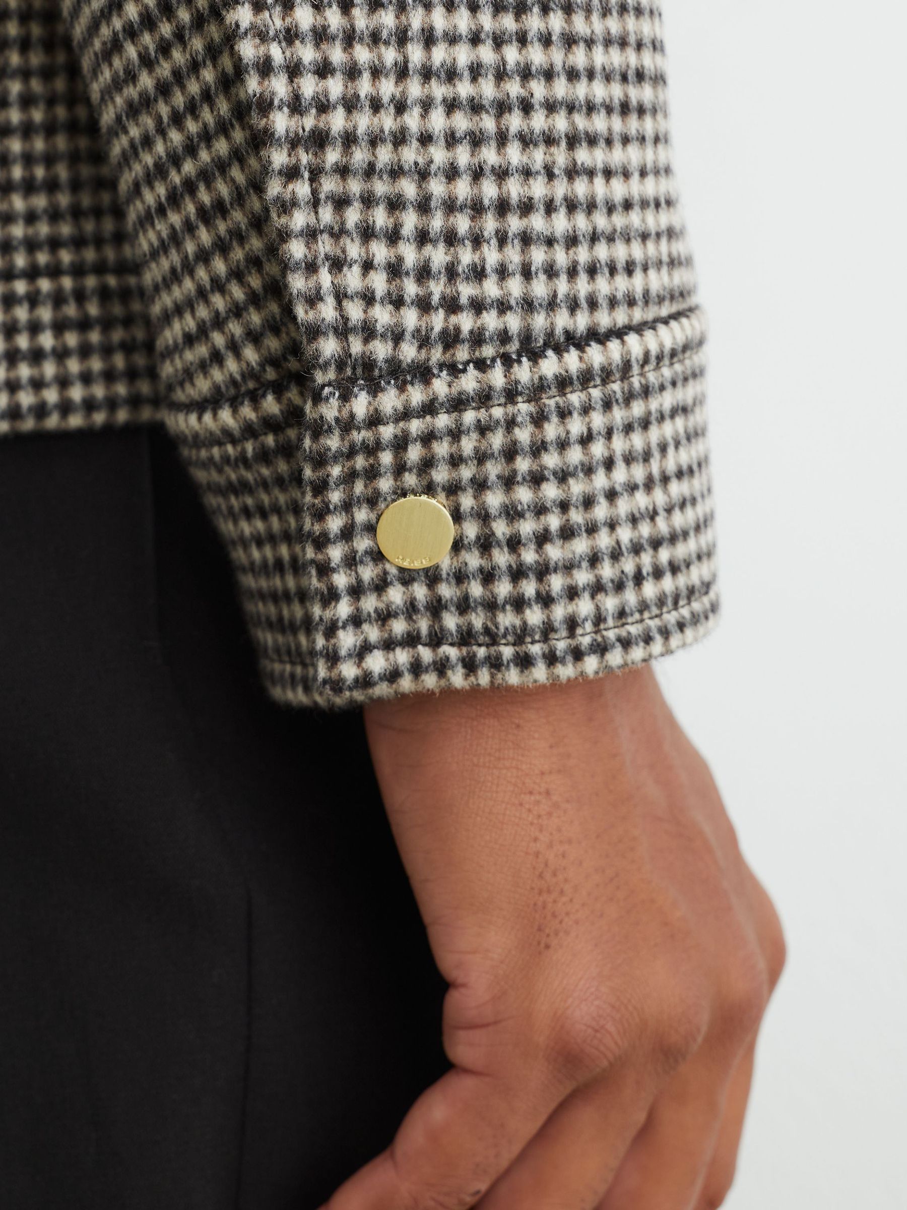 Wool-Blend Puppytooth Zip–Through Overshirt in Dark Brown - Image 6 of 8