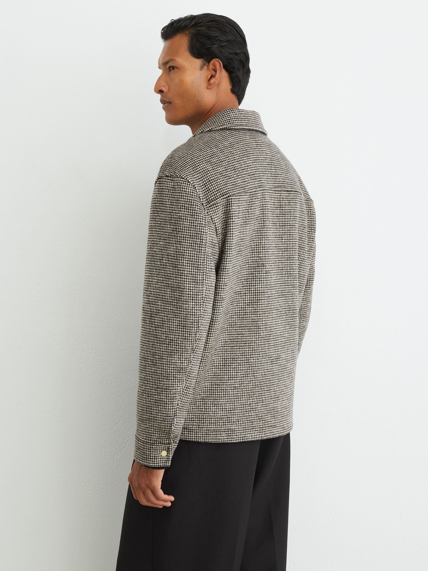 Wool-Blend Puppytooth Zip–Through Overshirt in Dark Brown - Image 7 of 8