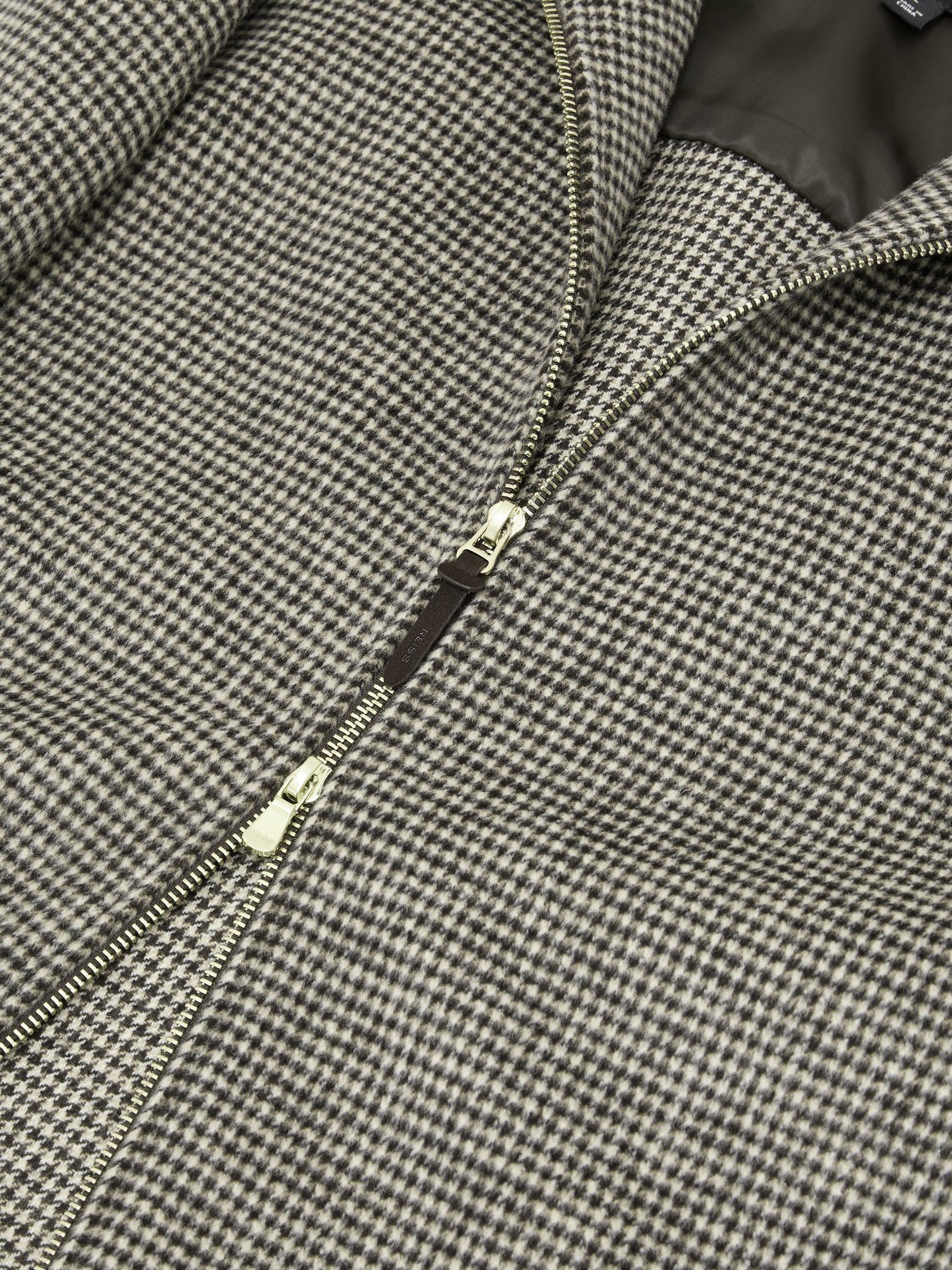 Wool-Blend Puppytooth Zip–Through Overshirt in Dark Brown - Image 8 of 8