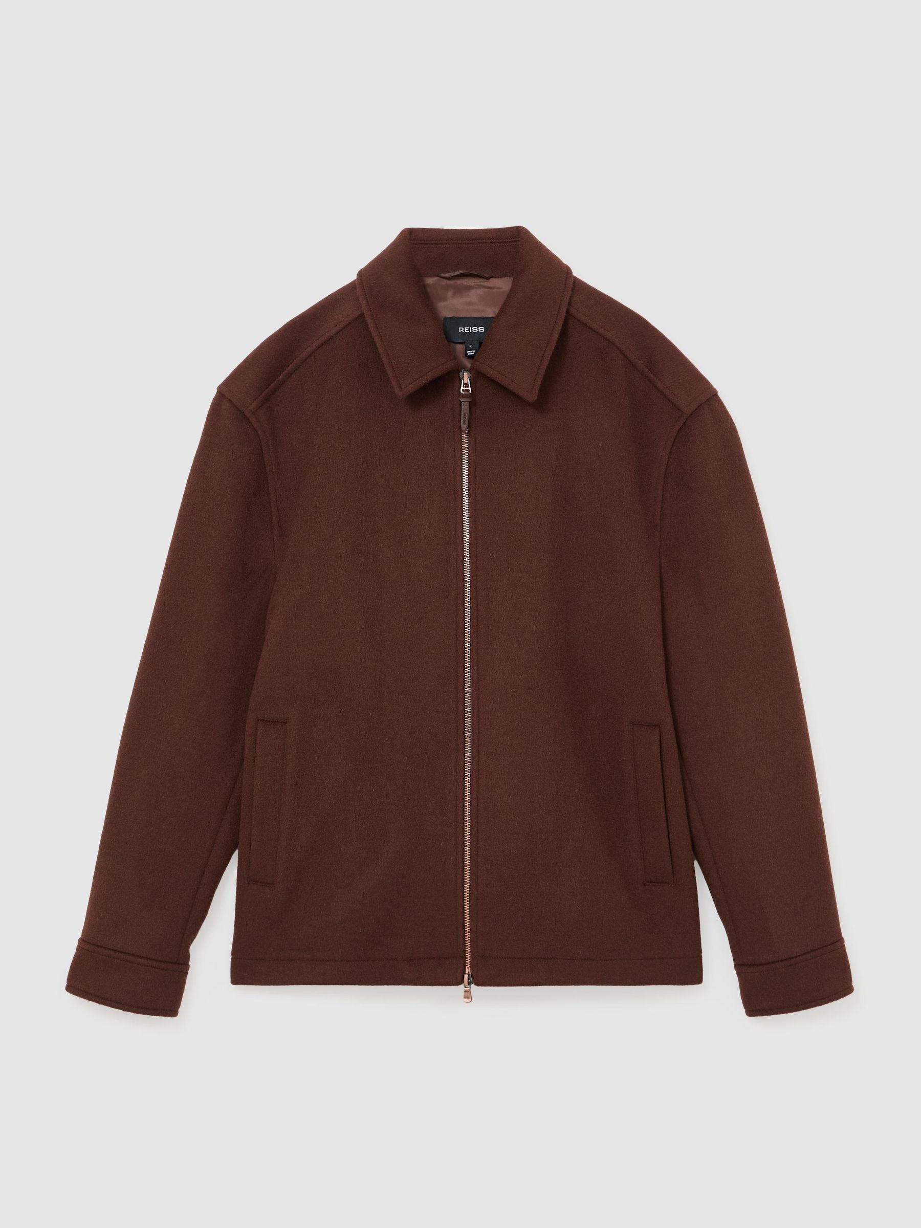 Brushed Wool-Blend Zip-Through Overshirt in Rust Red - Image 2 of 8