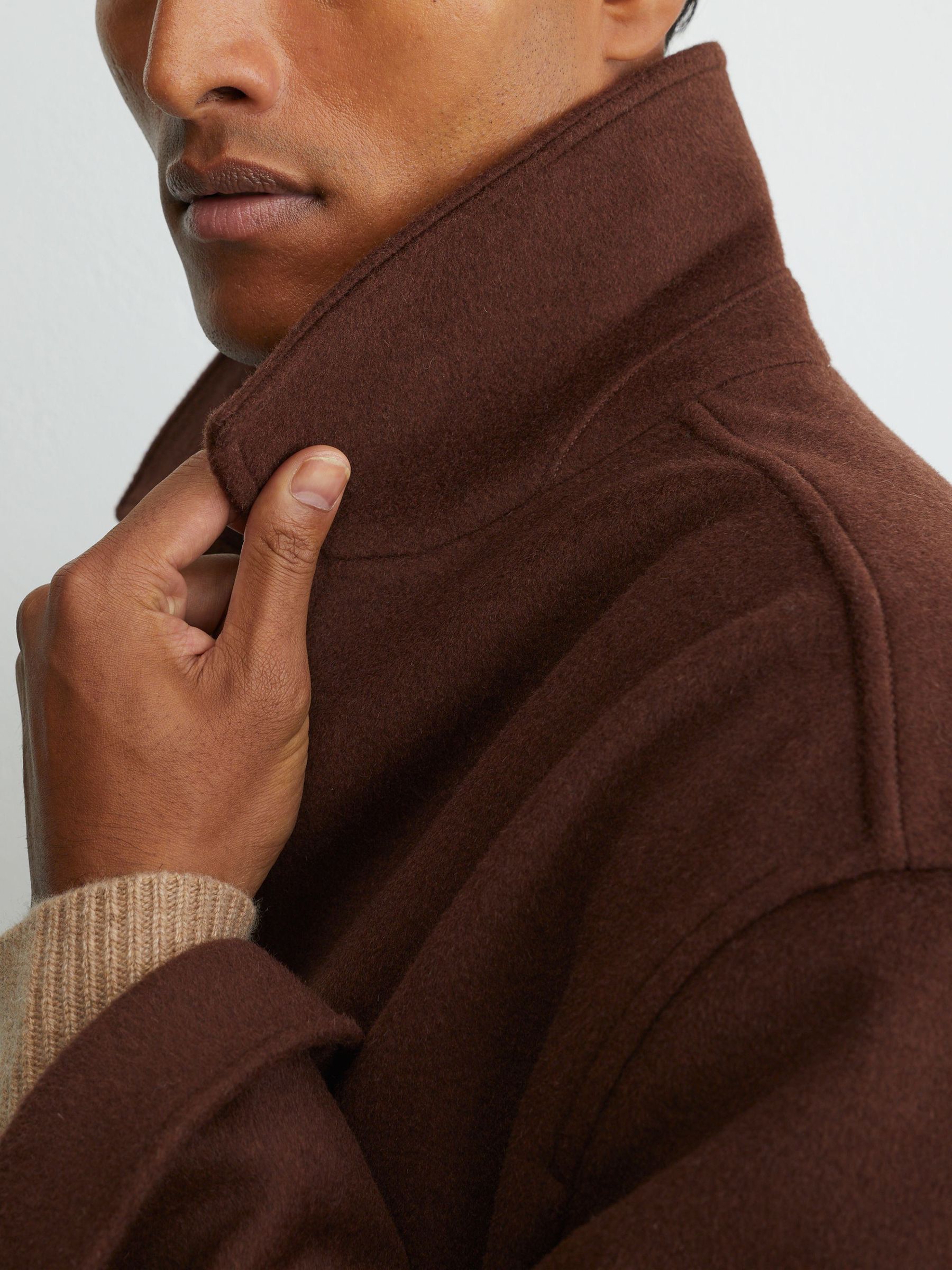 Brushed Wool-Blend Zip-Through Overshirt in Rust Red - Image 4 of 8