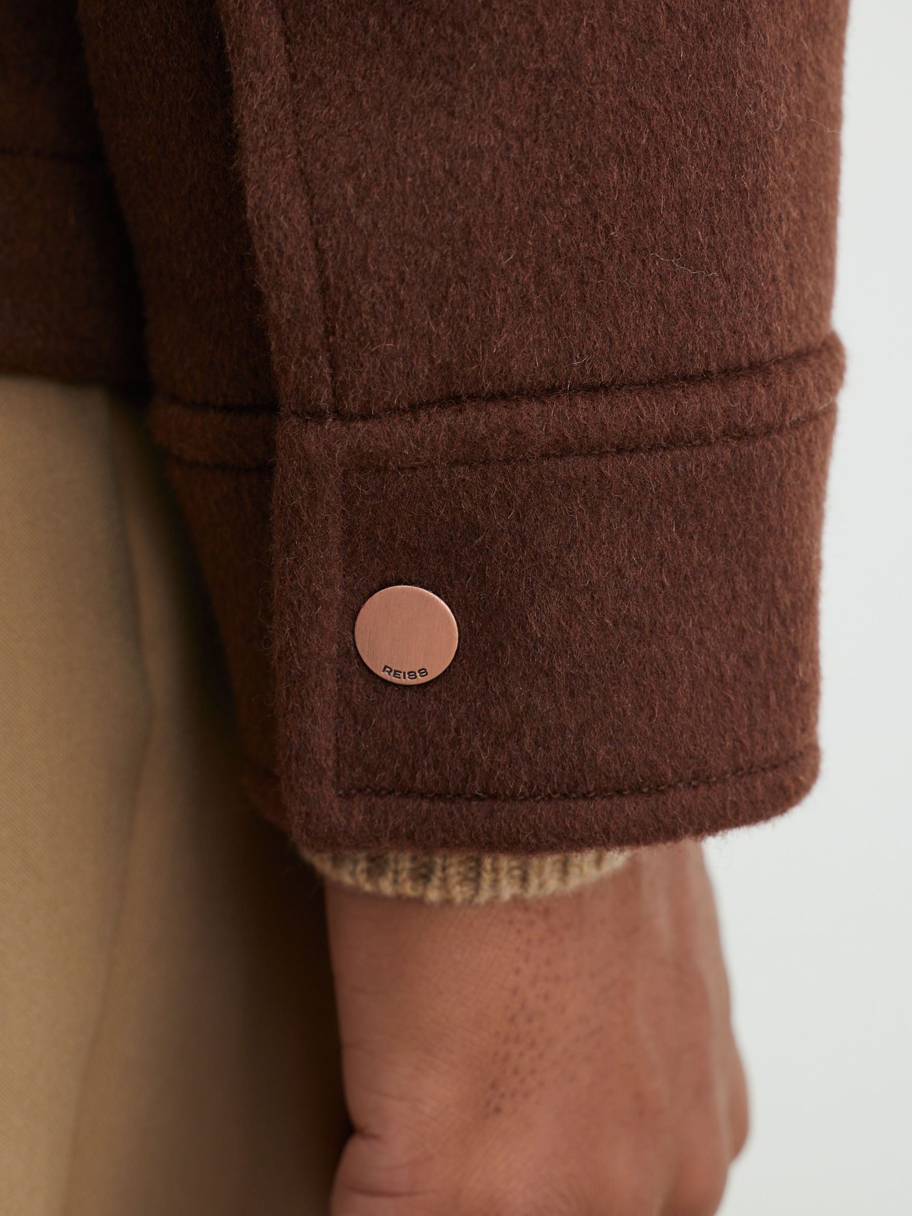 Brushed Wool-Blend Zip-Through Overshirt in Rust Red - Image 5 of 8