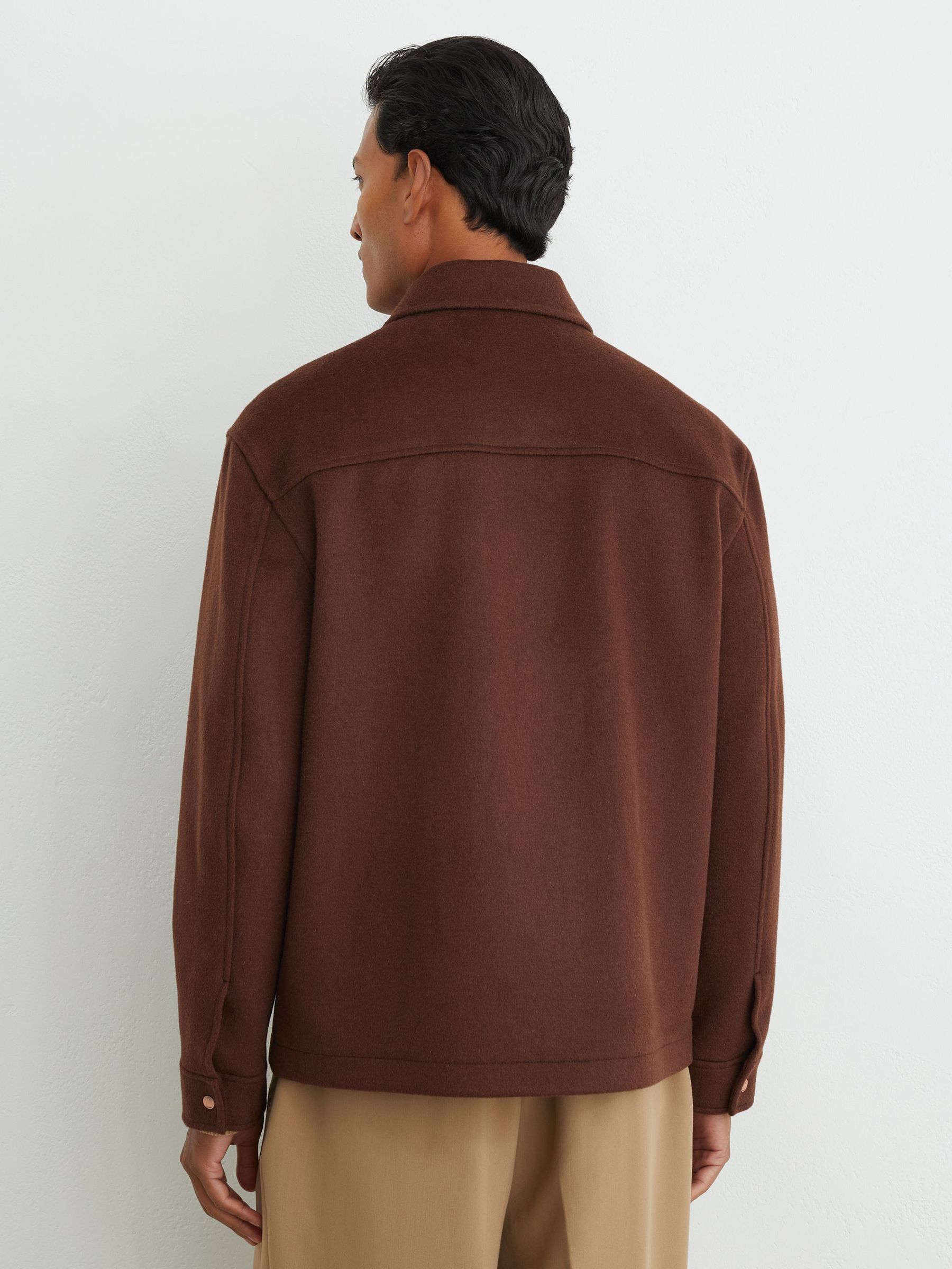 Brushed Wool-Blend Zip-Through Overshirt in Rust Red - Image 7 of 8