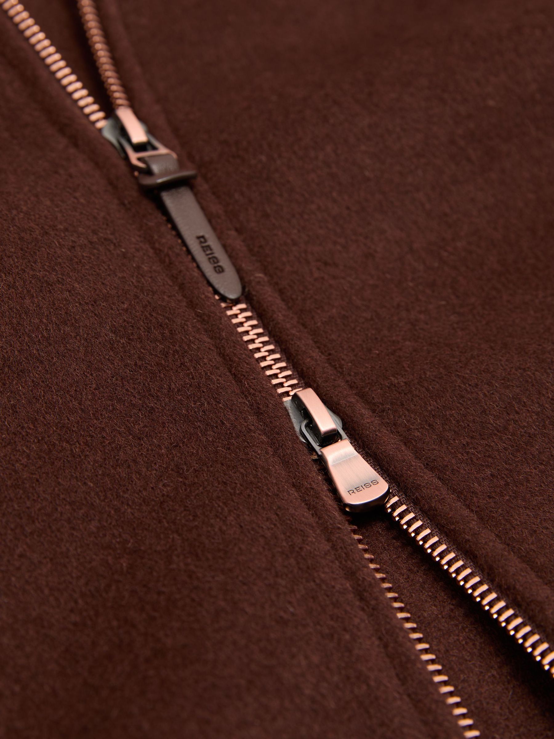 Brushed Wool-Blend Zip-Through Overshirt in Rust Red - Image 8 of 8