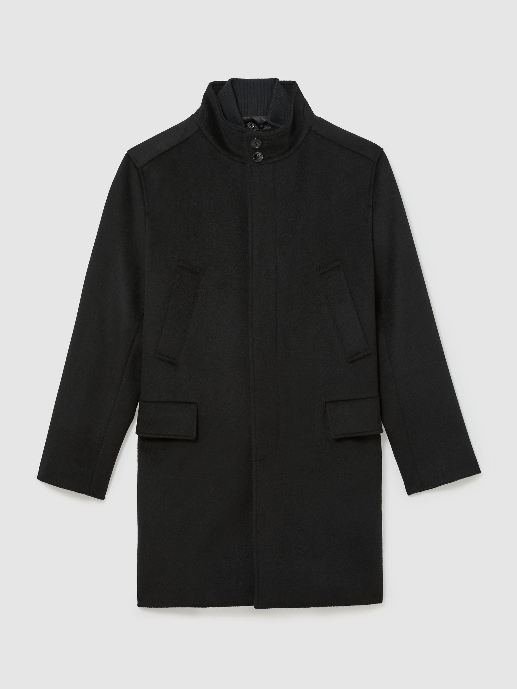 Wool-Blend Gilet-Insert Single-Breasted Coat in Black - Image 2 of 10