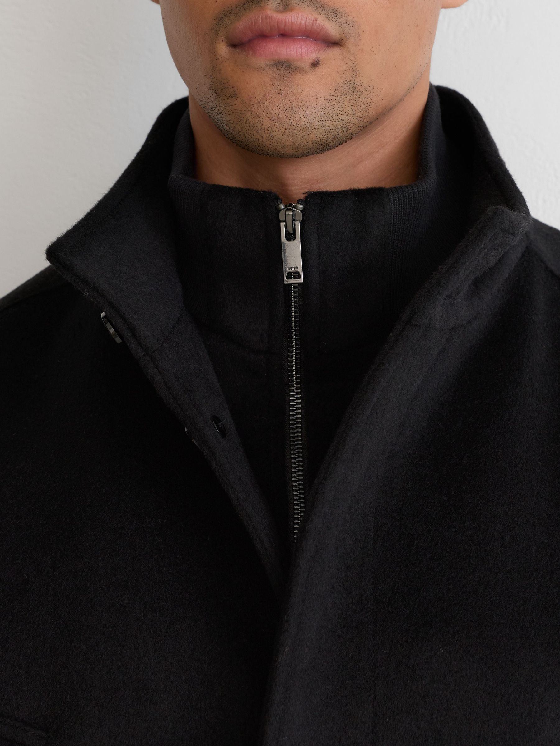 Wool-Blend Gilet-Insert Single-Breasted Coat in Black - Image 3 of 10