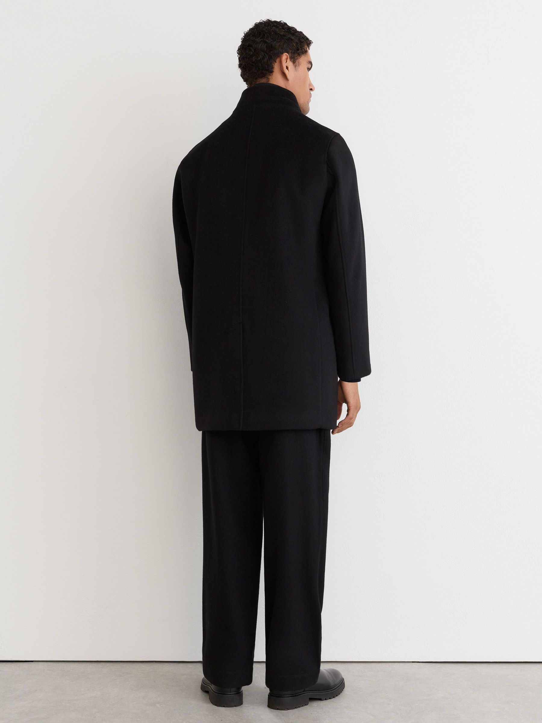 Wool-Blend Gilet-Insert Single-Breasted Coat in Black - Image 6 of 10