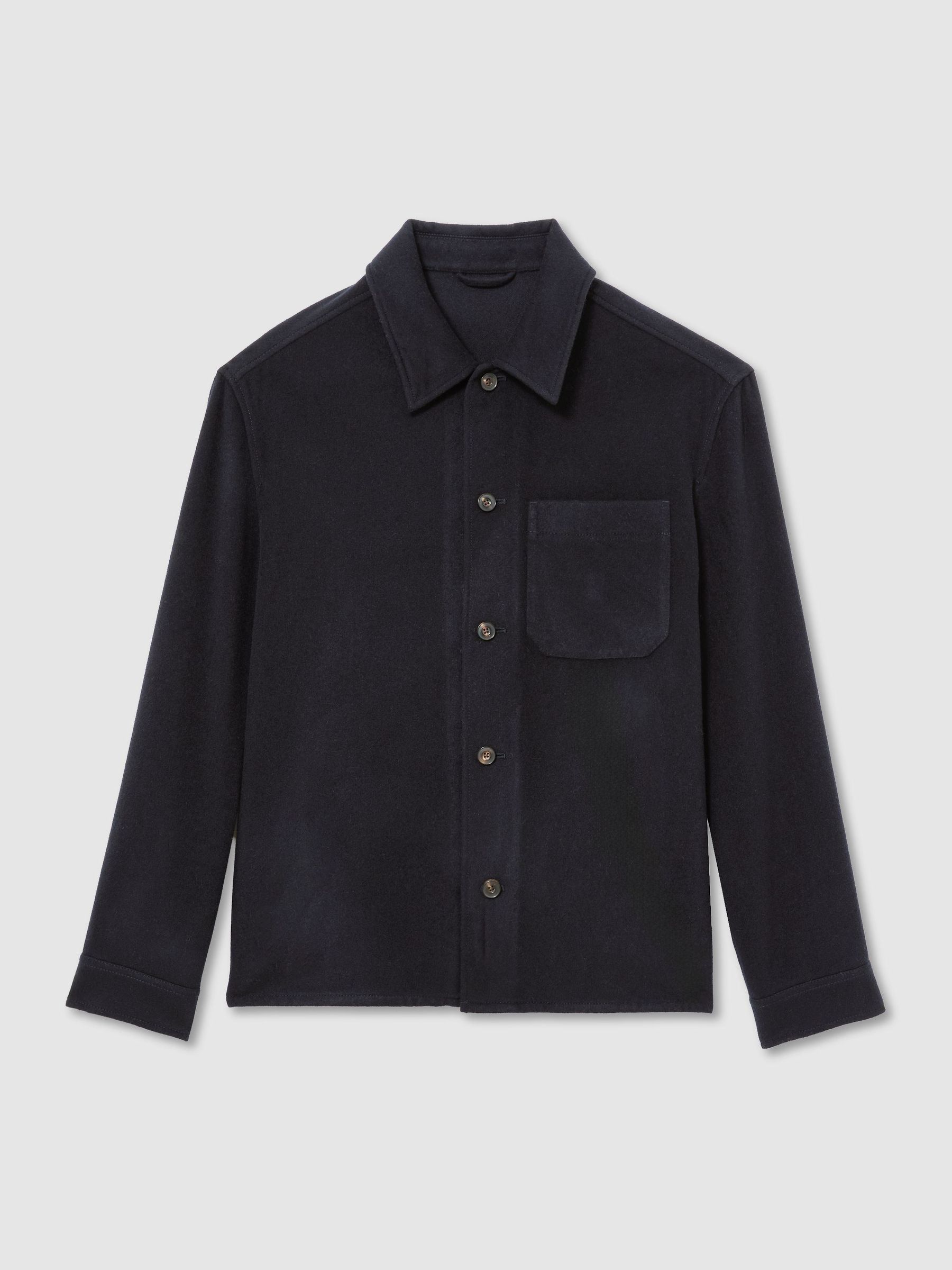 Brushed Wool-Blend Patch-Pocket Overshirt in Navy - Image 2 of 7 Brushed Wool-Blend Patch-Pocket Overshirt in Navy - Image 2 of 7