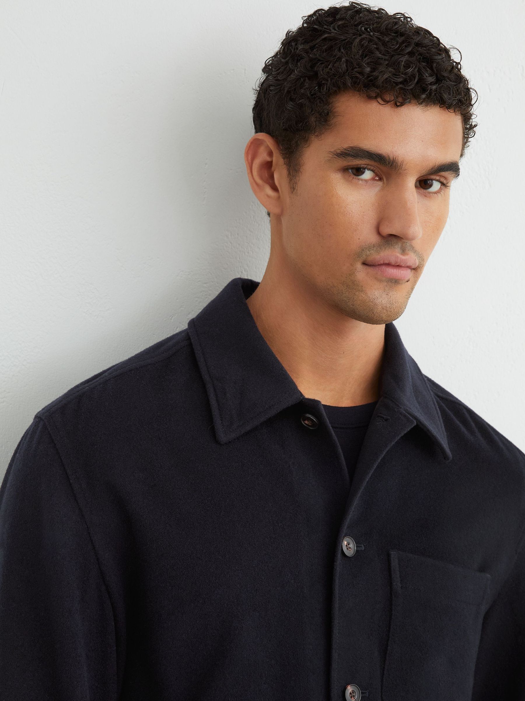Brushed Wool-Blend Patch-Pocket Overshirt in Navy - Image 3 of 7