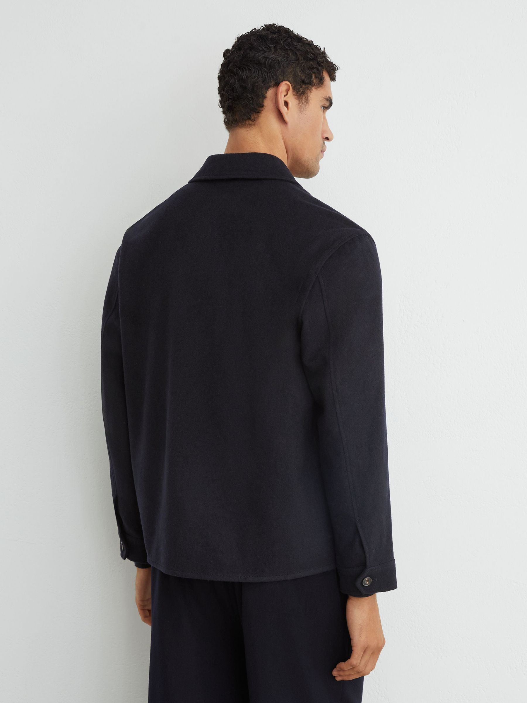 Brushed Wool-Blend Patch-Pocket Overshirt in Navy - Image 5 of 7