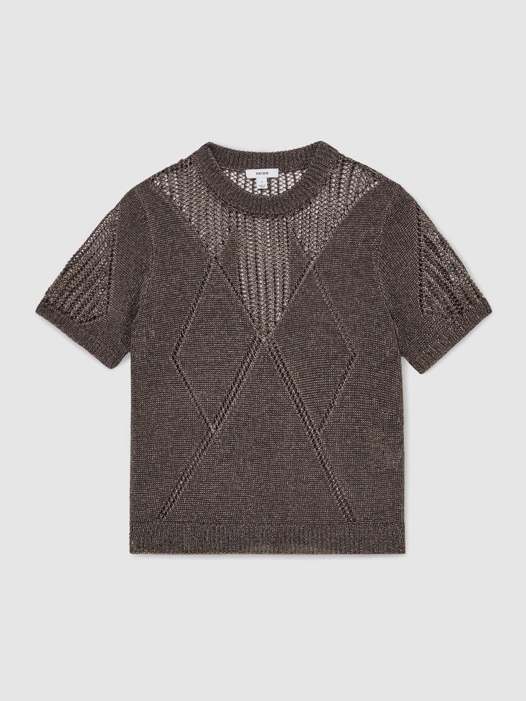 Metallic Argyle Open-Knit Top in Gunmetal Grey - Image 2 of 6 Metallic Argyle Open-Knit Top in Gunmetal Grey - Image 2 of 6