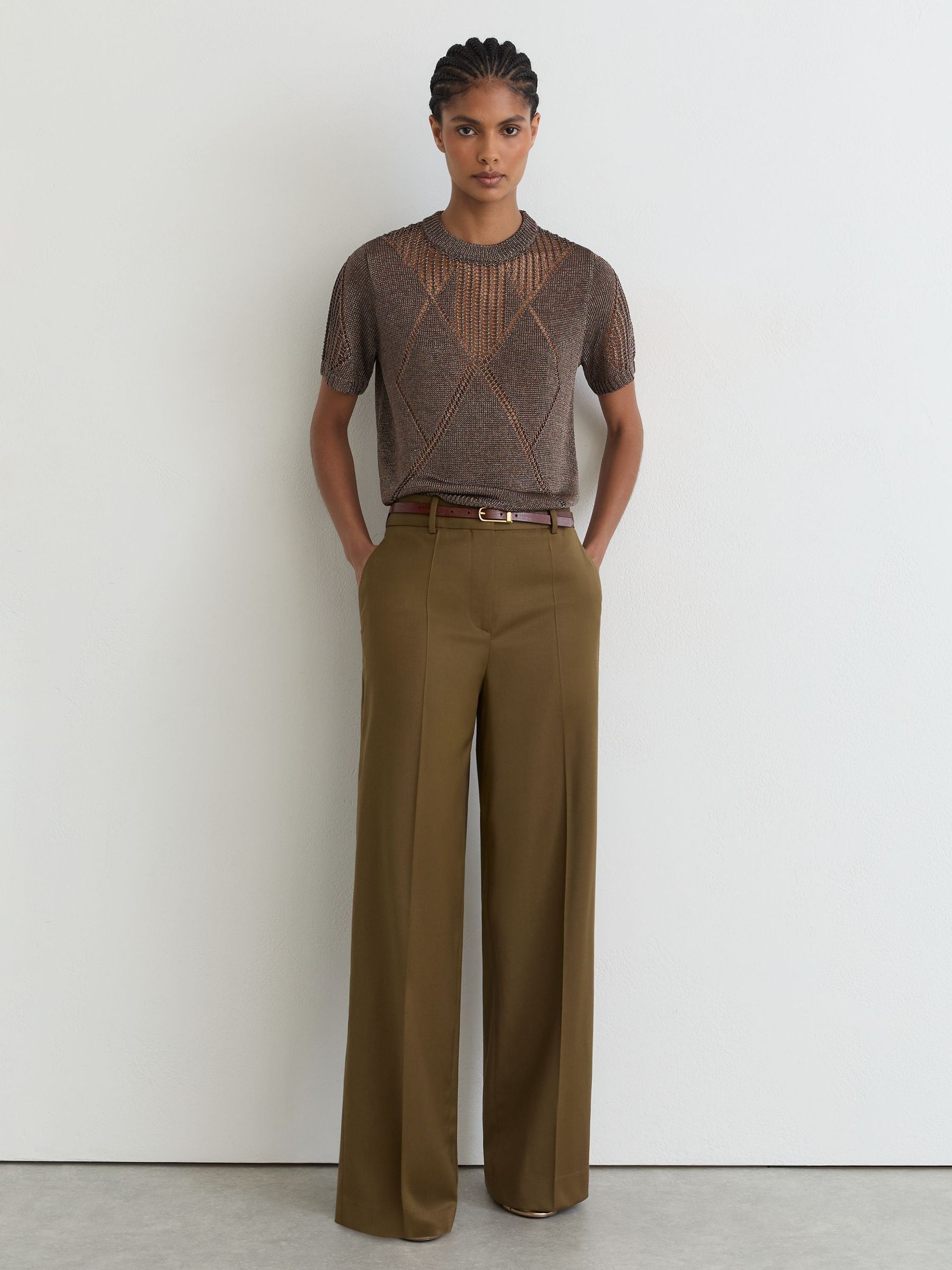 Metallic Argyle Open-Knit Top in Gunmetal Grey - Image 3 of 6