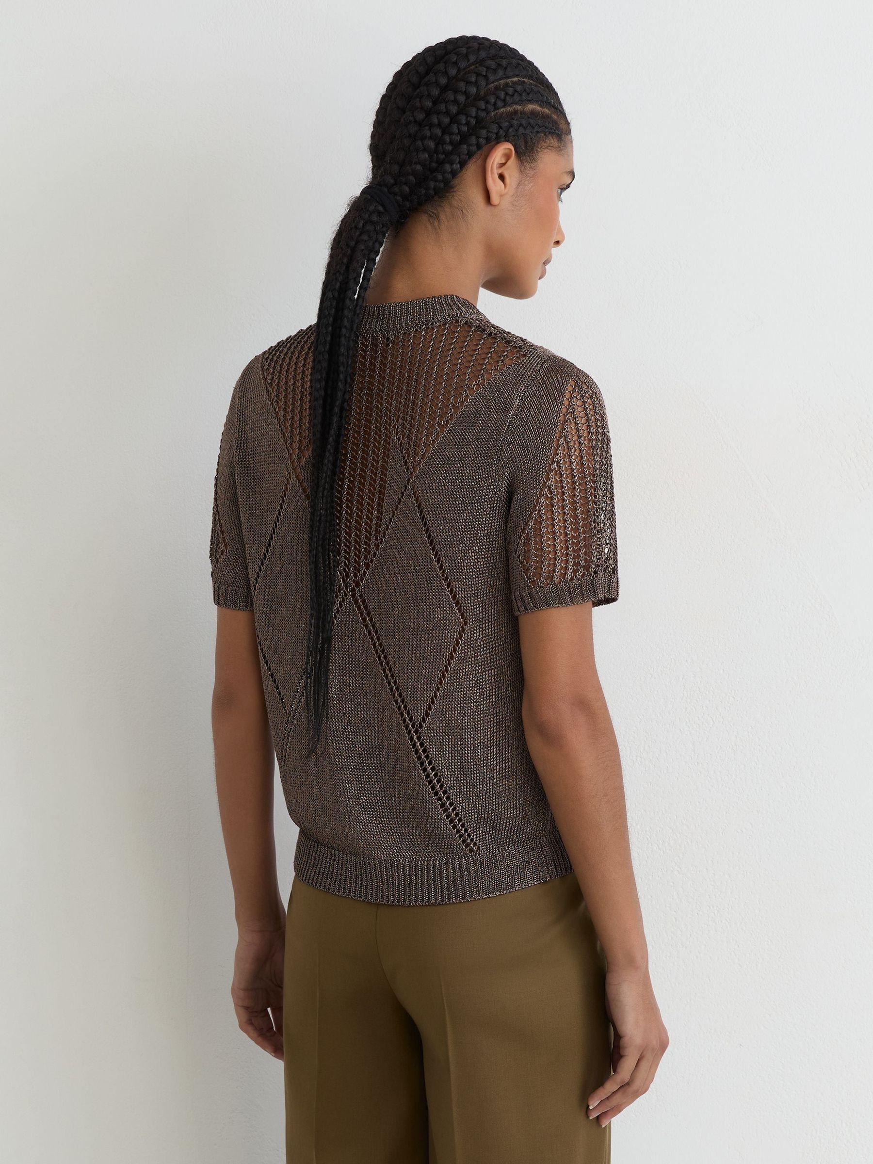 Metallic Argyle Open-Knit Top in Gunmetal Grey - Image 5 of 6