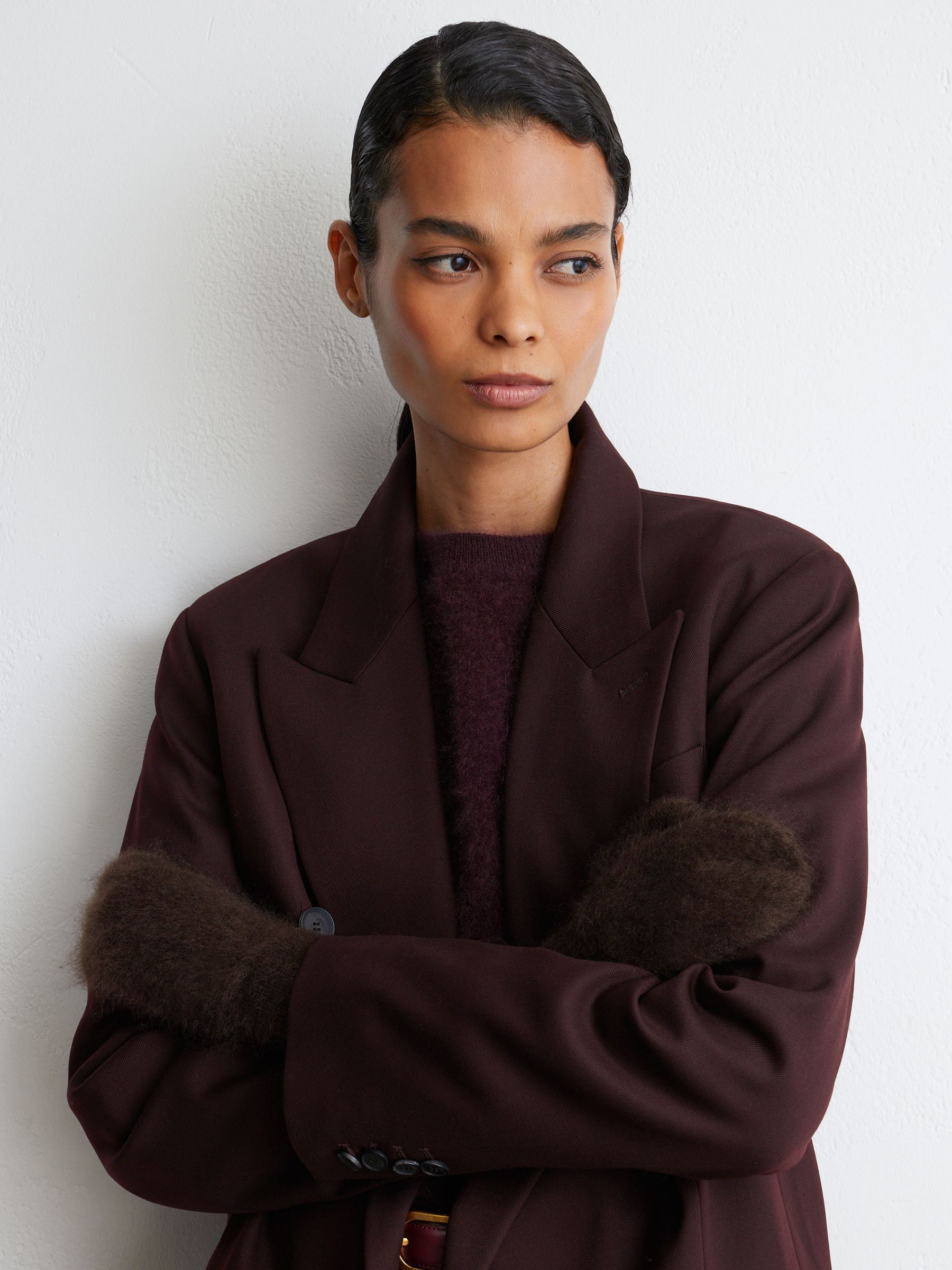 Brushed Cashmere Mittens in Chocolate - Image 1 of 4