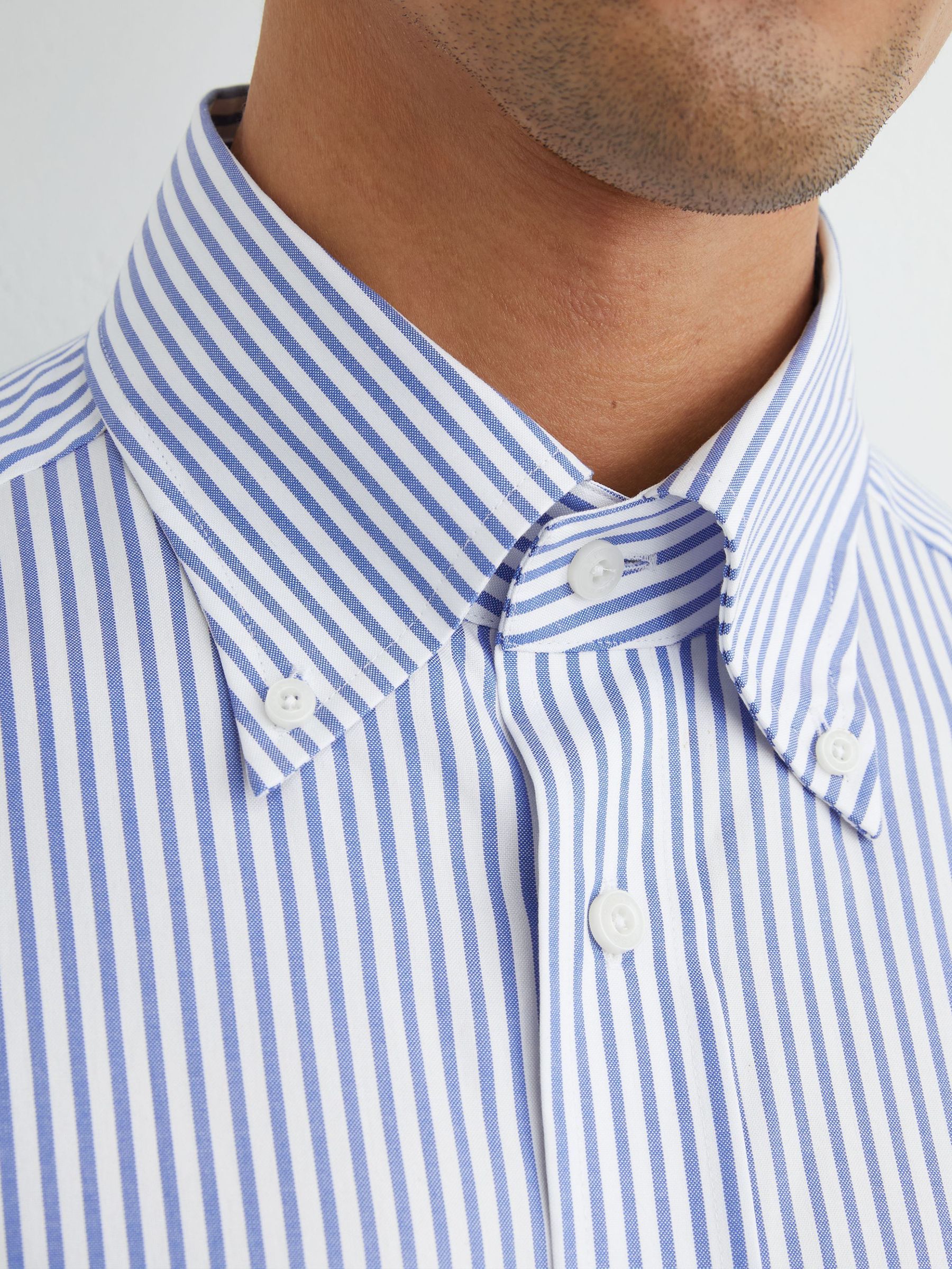 Cotton Striped Button-Down Shirt Regular-Fit in White/Blue Stripe - Image 1 of 7 Cotton Striped Button-Down Shirt Regular-Fit in White/Blue Stripe - Image 1 of 7