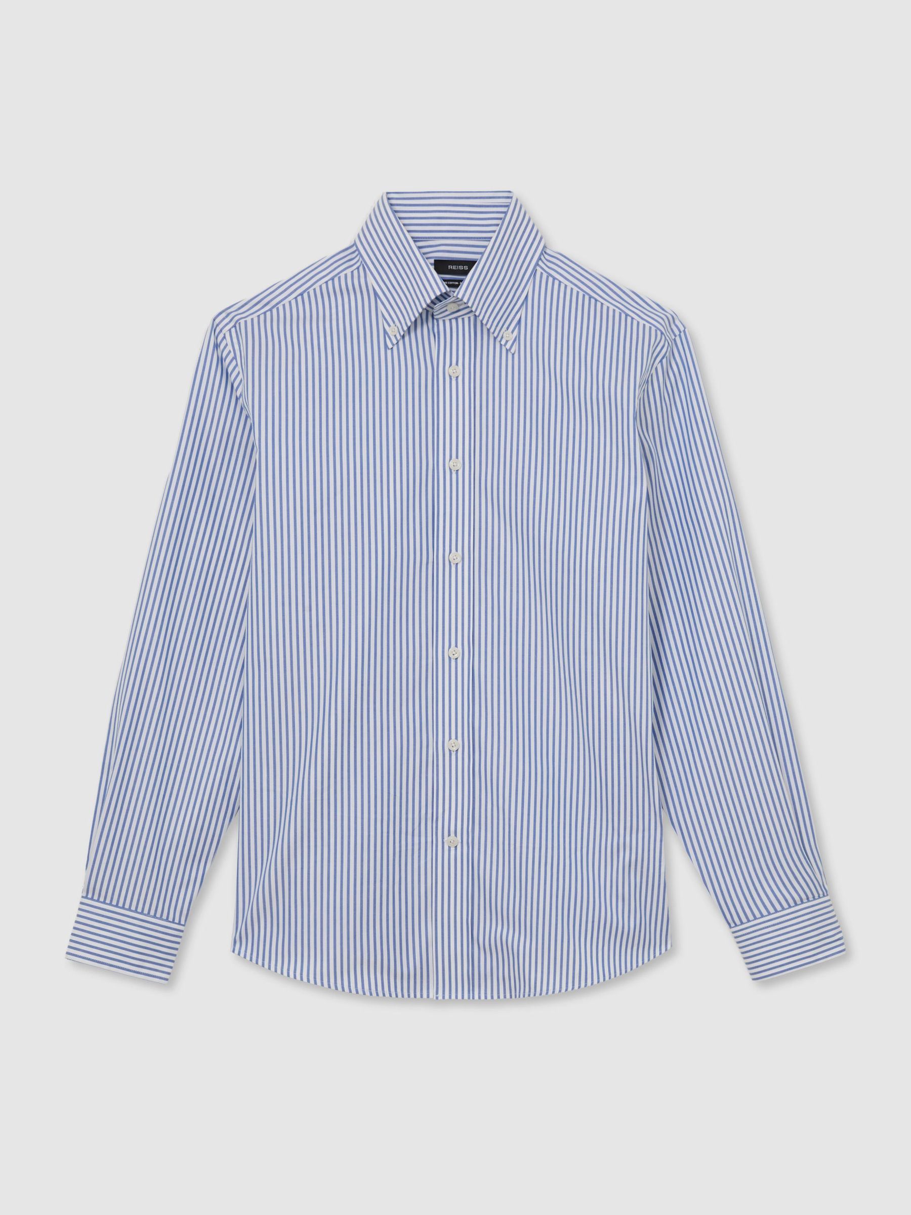 Cotton Striped Button-Down Shirt Regular-Fit in White/Blue Stripe - Image 2 of 7 Cotton Striped Button-Down Shirt Regular-Fit in White/Blue Stripe - Image 2 of 7