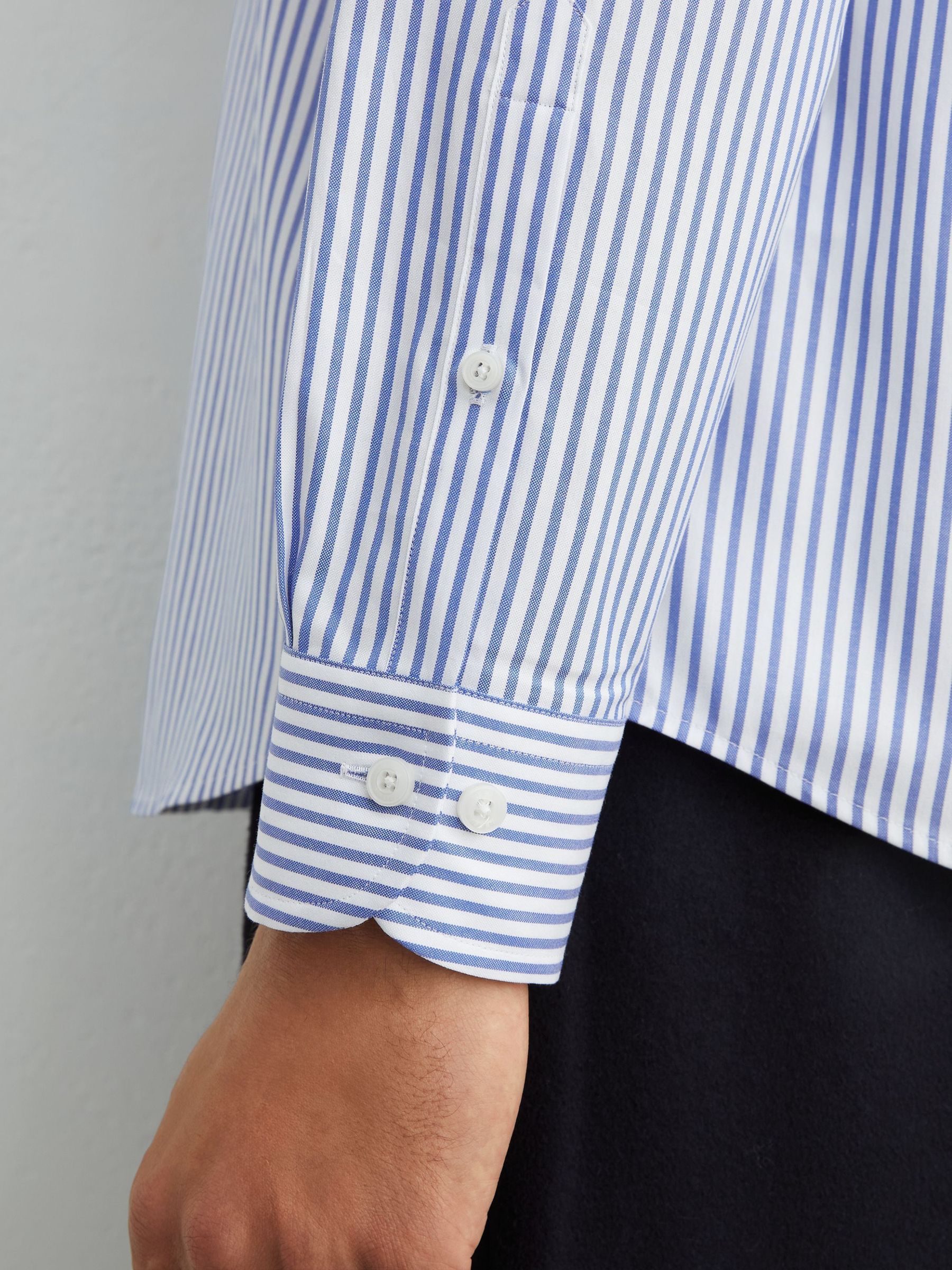 Cotton Striped Button-Down Shirt Regular-Fit in White/Blue Stripe - Image 5 of 7