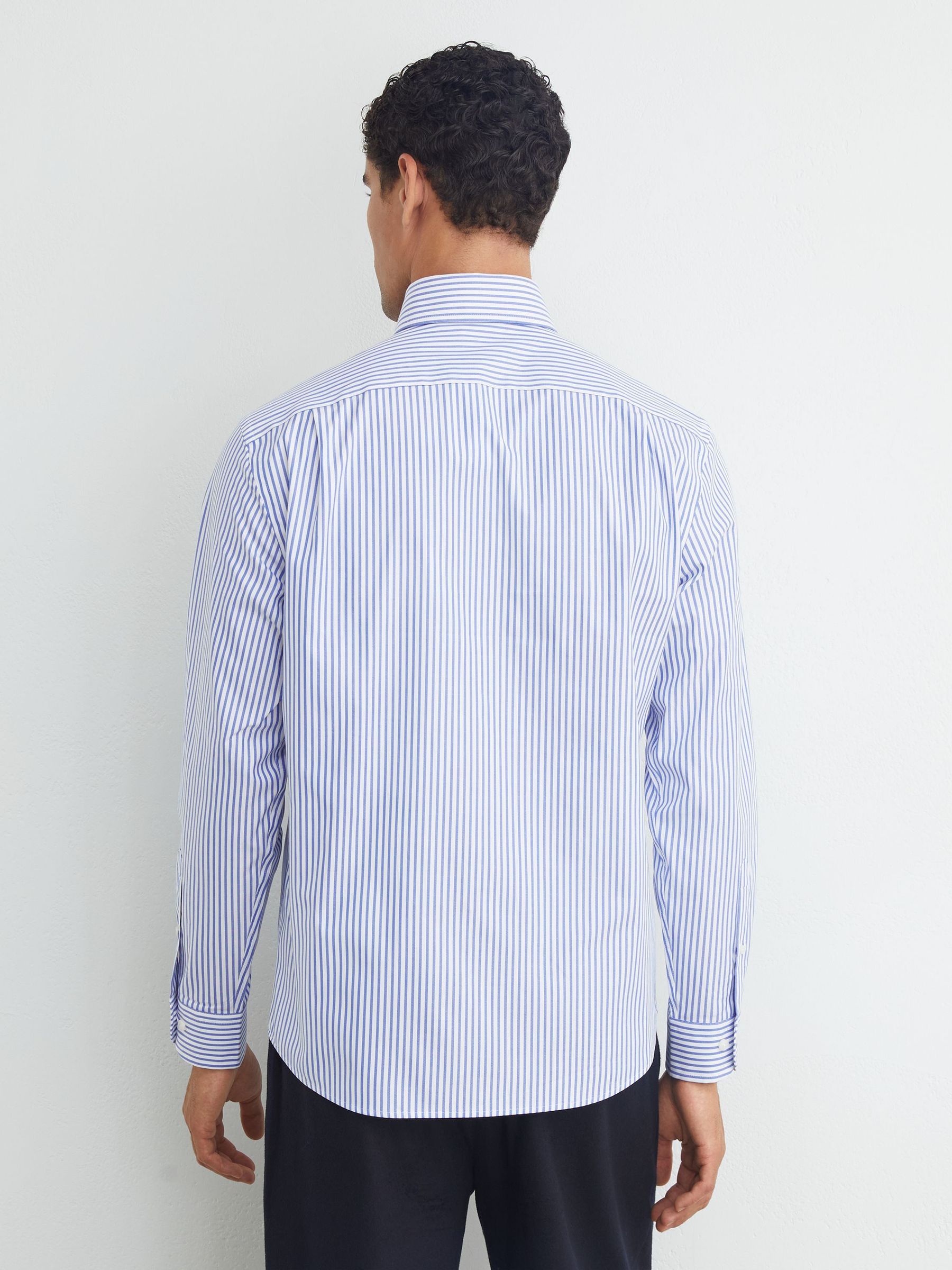 Cotton Striped Button-Down Shirt Regular-Fit in White/Blue Stripe - Image 6 of 7