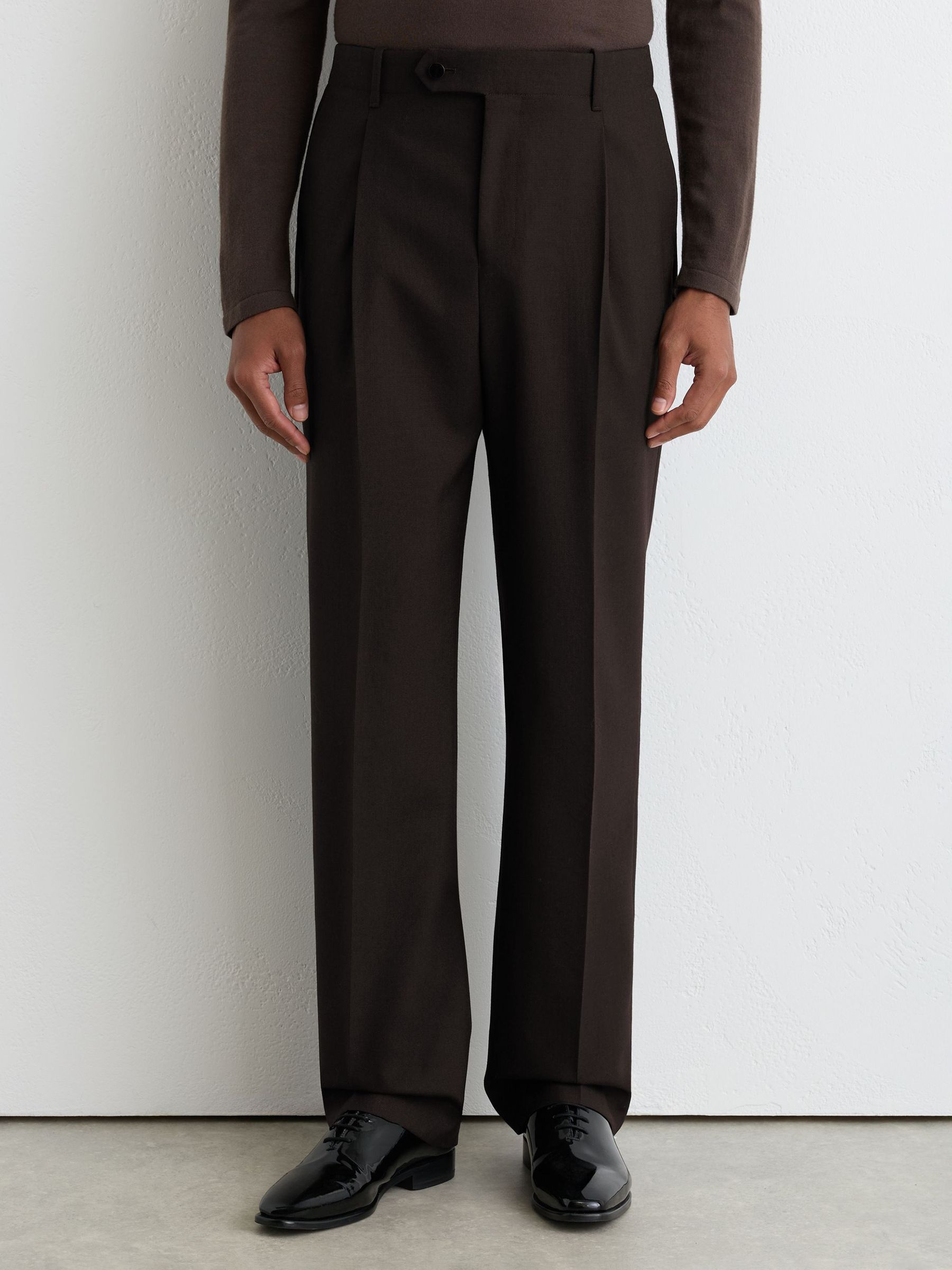 Wool Classic-Fit Pleated Suit Trousers in Brown - Image 3 of 6