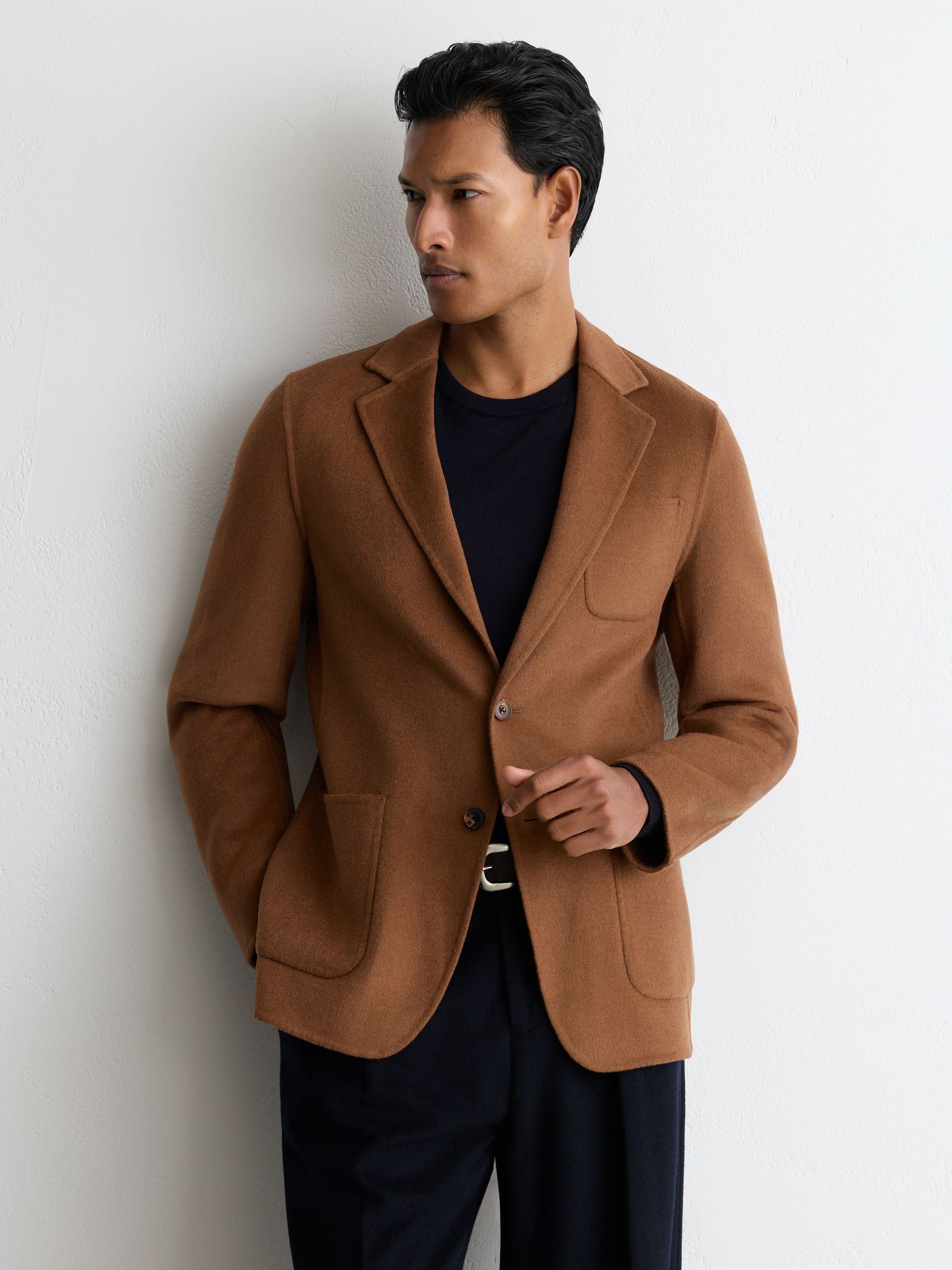 Wool-Blend Blind-Seam Single-Breasted Blazer in Tobacco Brown - Image 1 of 7
