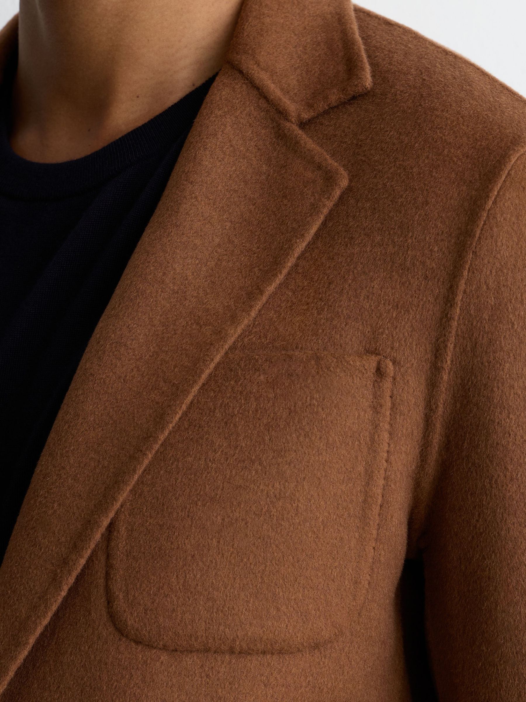 Wool-Blend Blind-Seam Single-Breasted Blazer in Tobacco Brown - Image 6 of 7