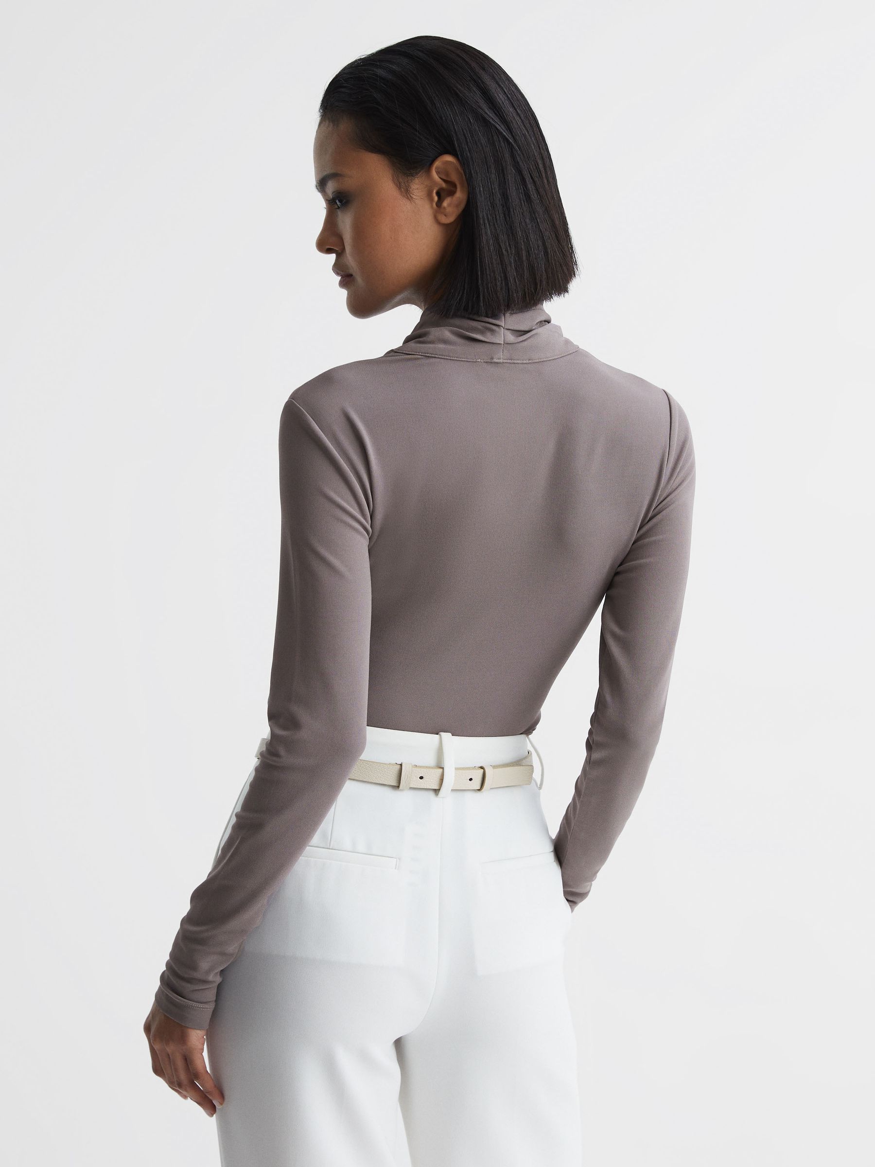 Long Sleeve Cross-Over Top in Mink - Image 5 of 5