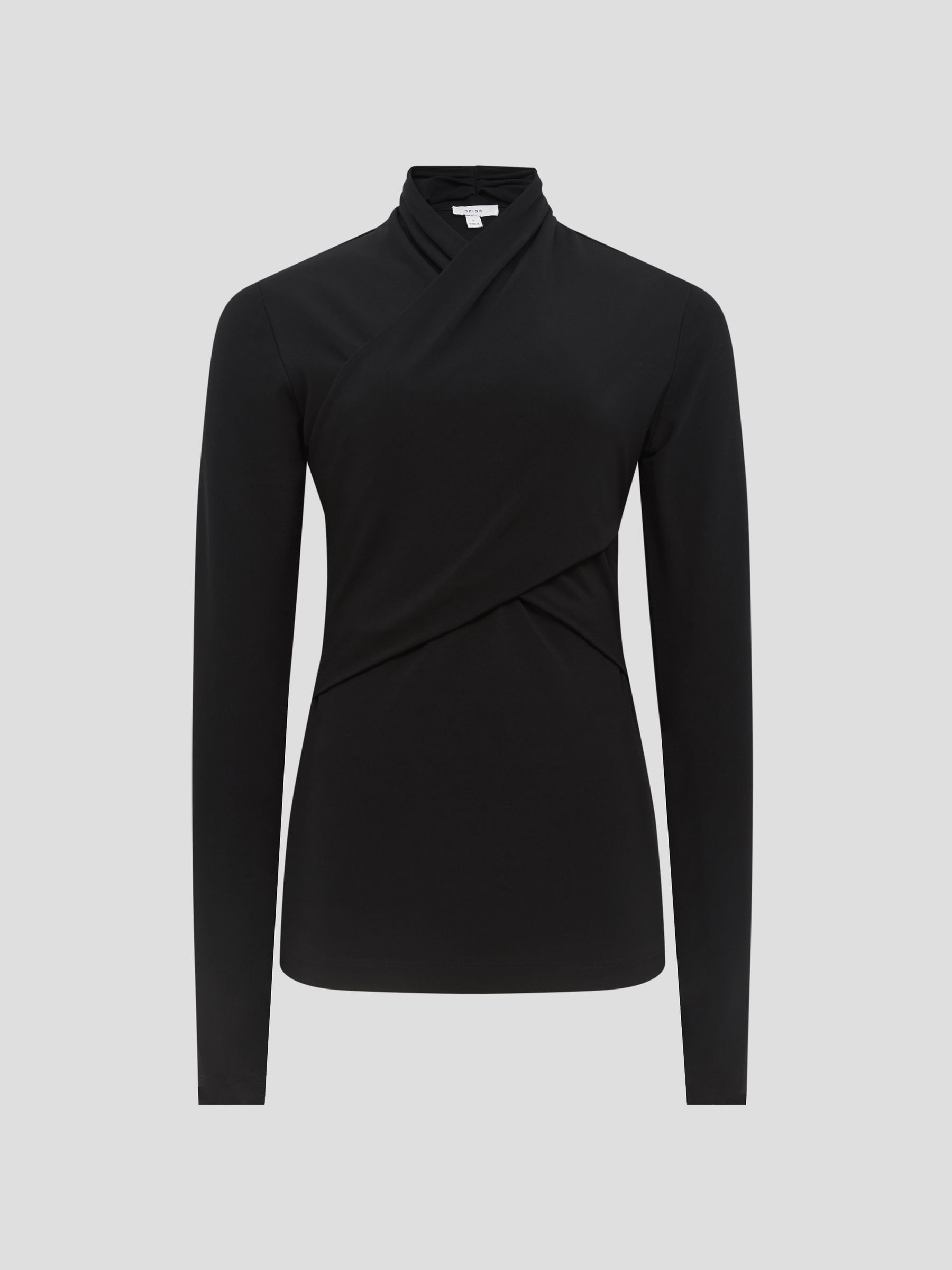 Long Sleeve Cross-Over Top in Black - Image 2 of 6