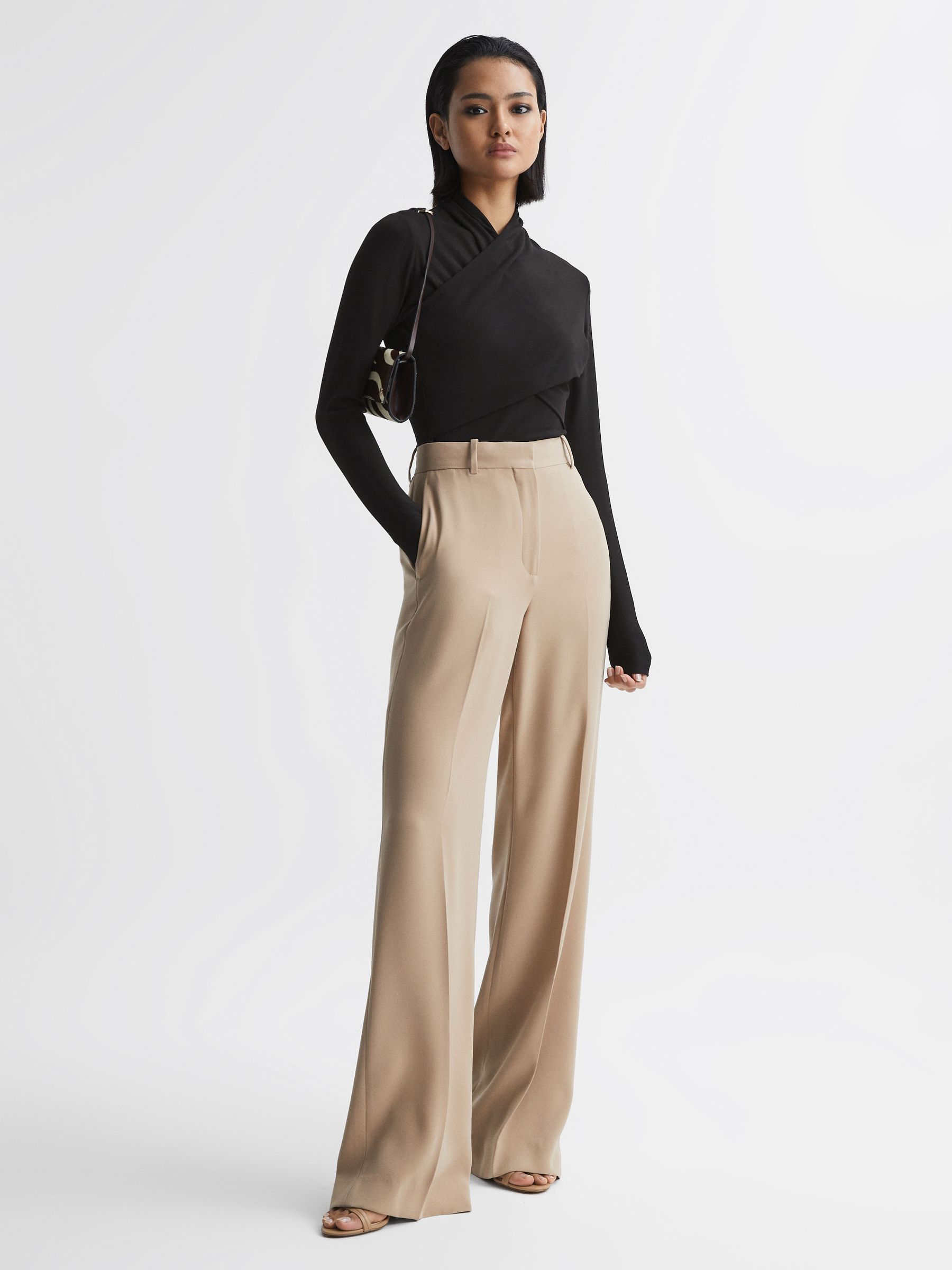 Long Sleeve Cross-Over Top in Black - Image 3 of 6