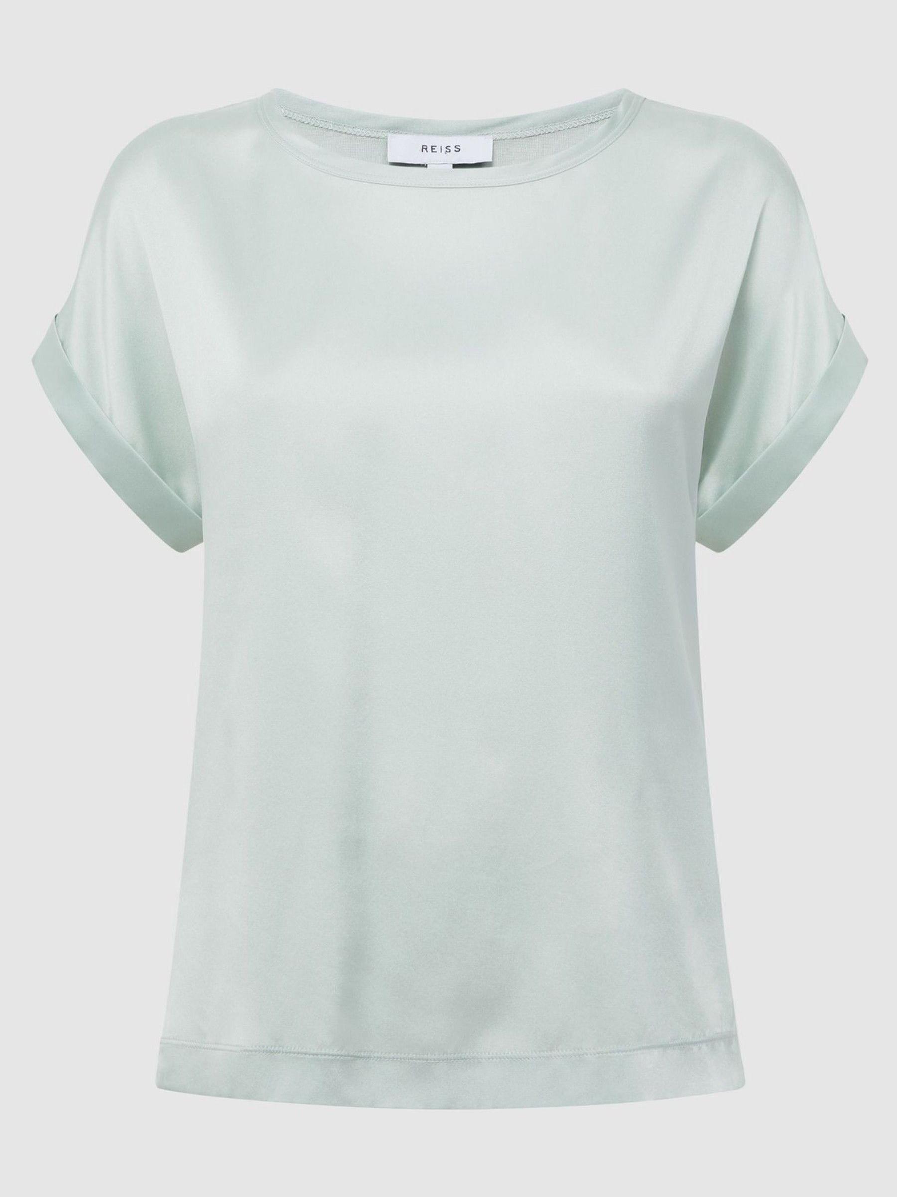 Silk Front Crew Neck T-Shirt in Mint - Image 2 of 6