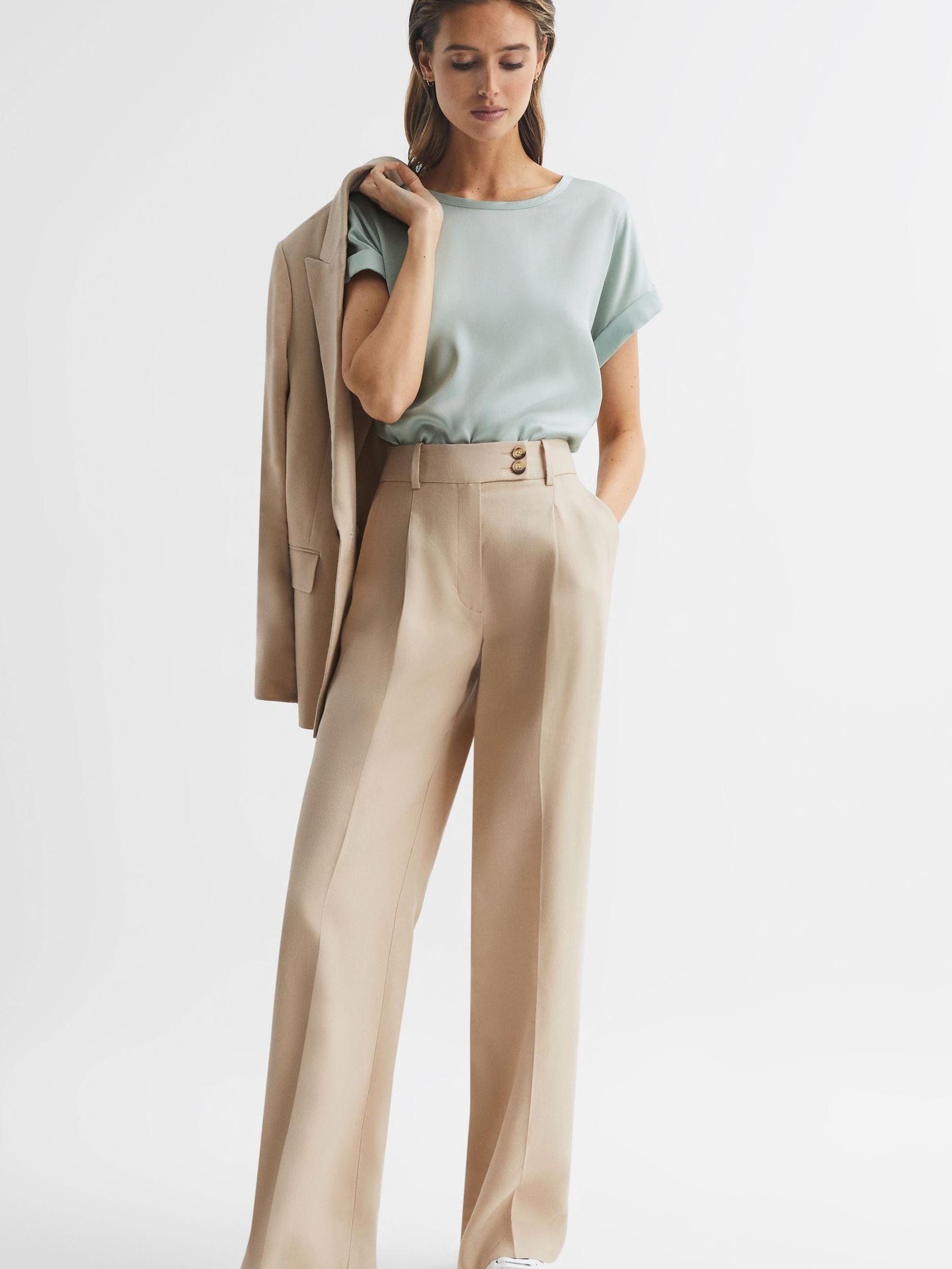 Silk Front Crew Neck T-Shirt in Mint - Image 3 of 6