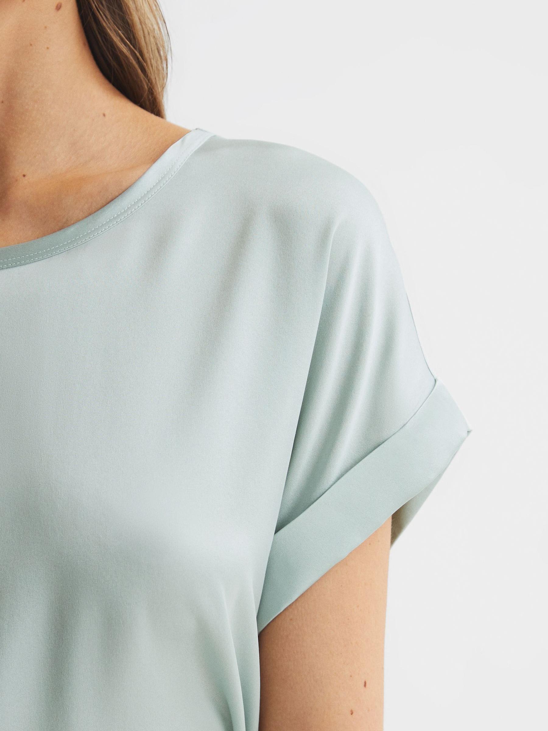 Silk Front Crew Neck T-Shirt in Mint - Image 4 of 6