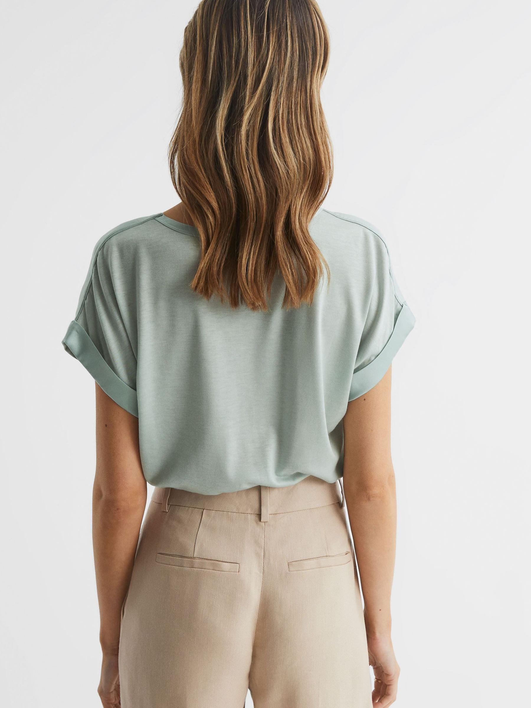 Silk Front Crew Neck T-Shirt in Mint - Image 5 of 6