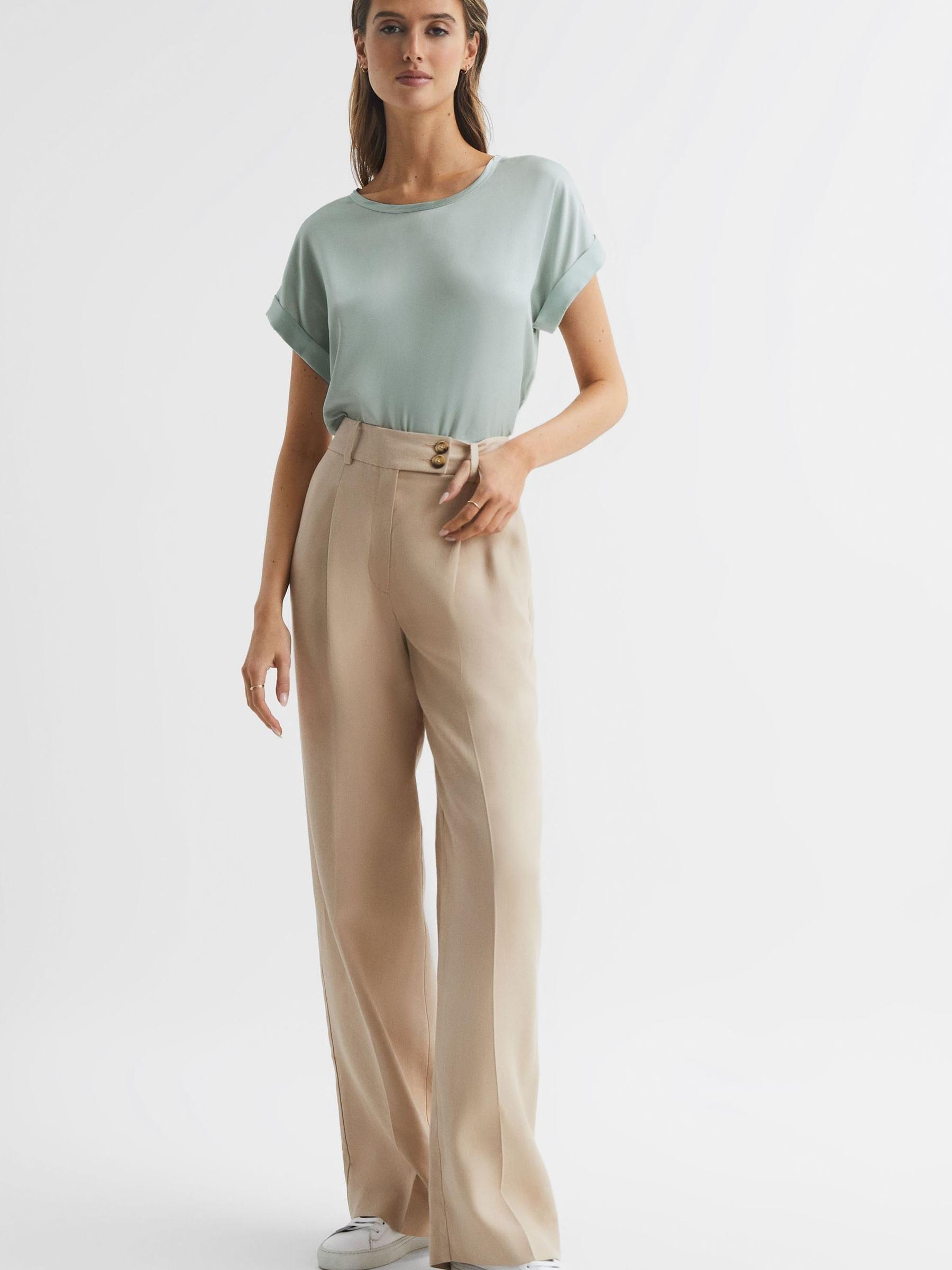 Silk Front Crew Neck T-Shirt in Mint - Image 6 of 6