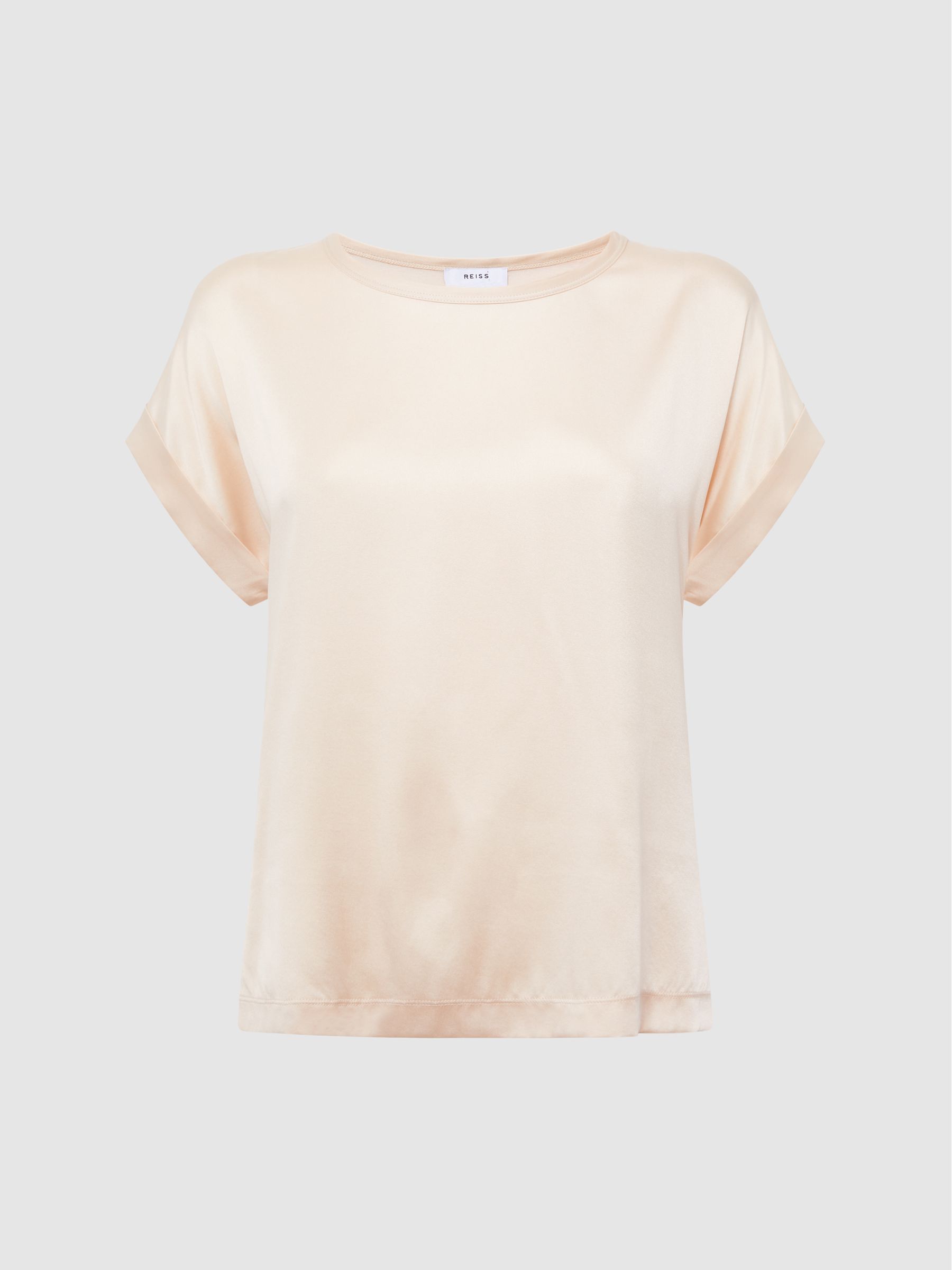 Silk Front Crew Neck T-Shirt in Nude - Image 2 of 5