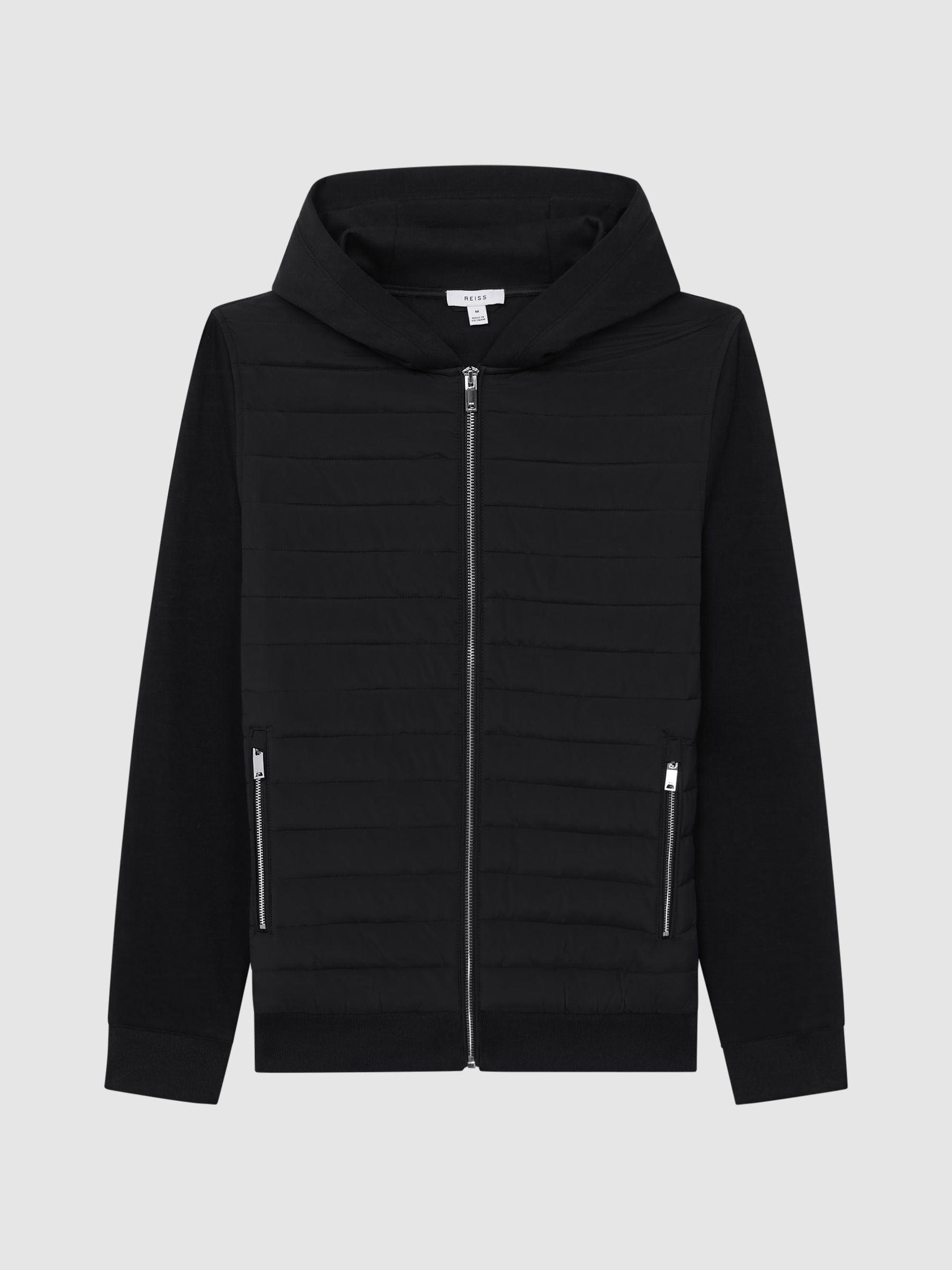 Hybrid Zip Quilted Hooded Jacket in Black - Image 2 of 5 Hybrid Zip Quilted Hooded Jacket in Black - Image 2 of 5