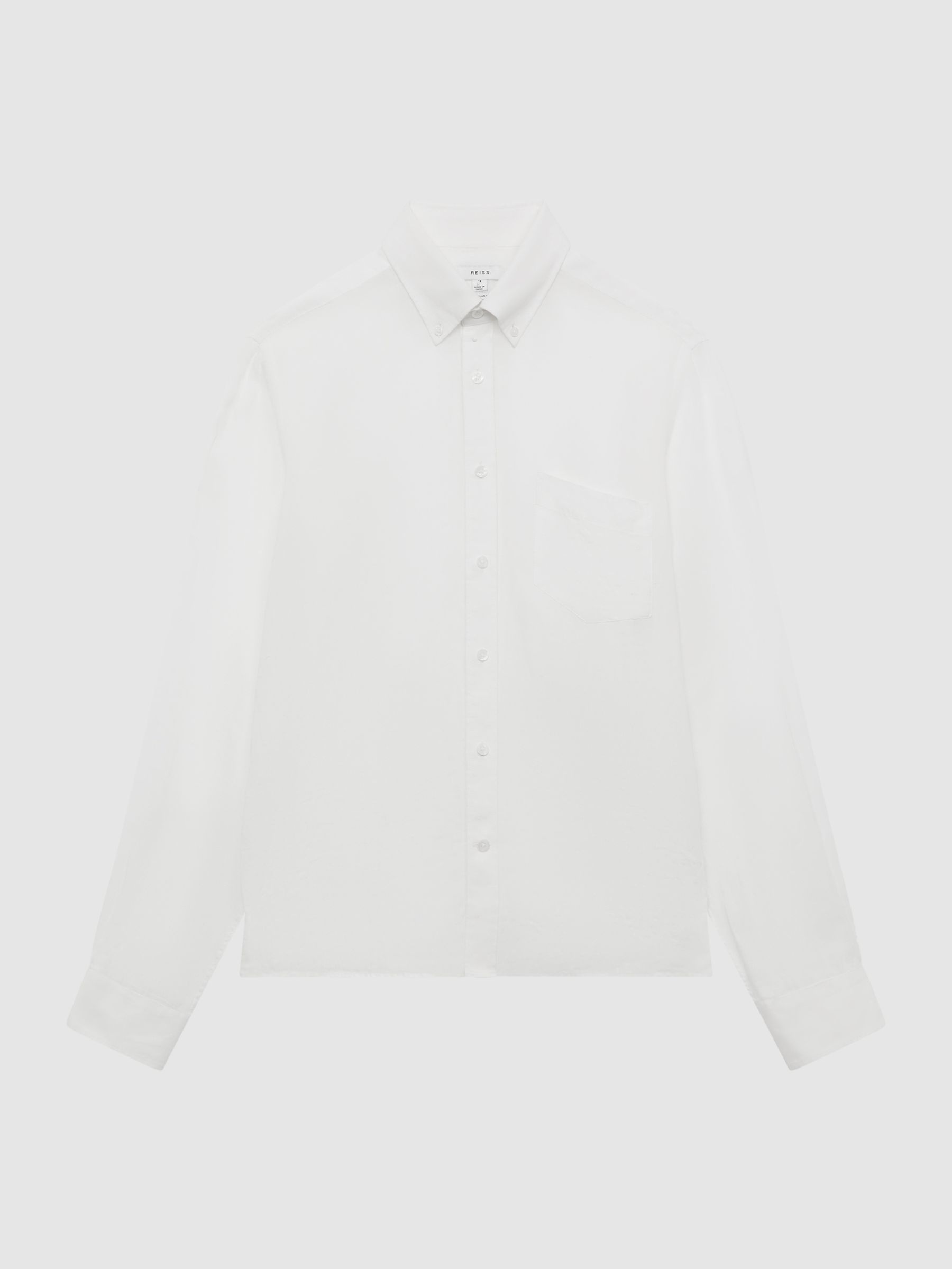 Regular Fit Button Down Linen Shirt in White - Image 2 of 7