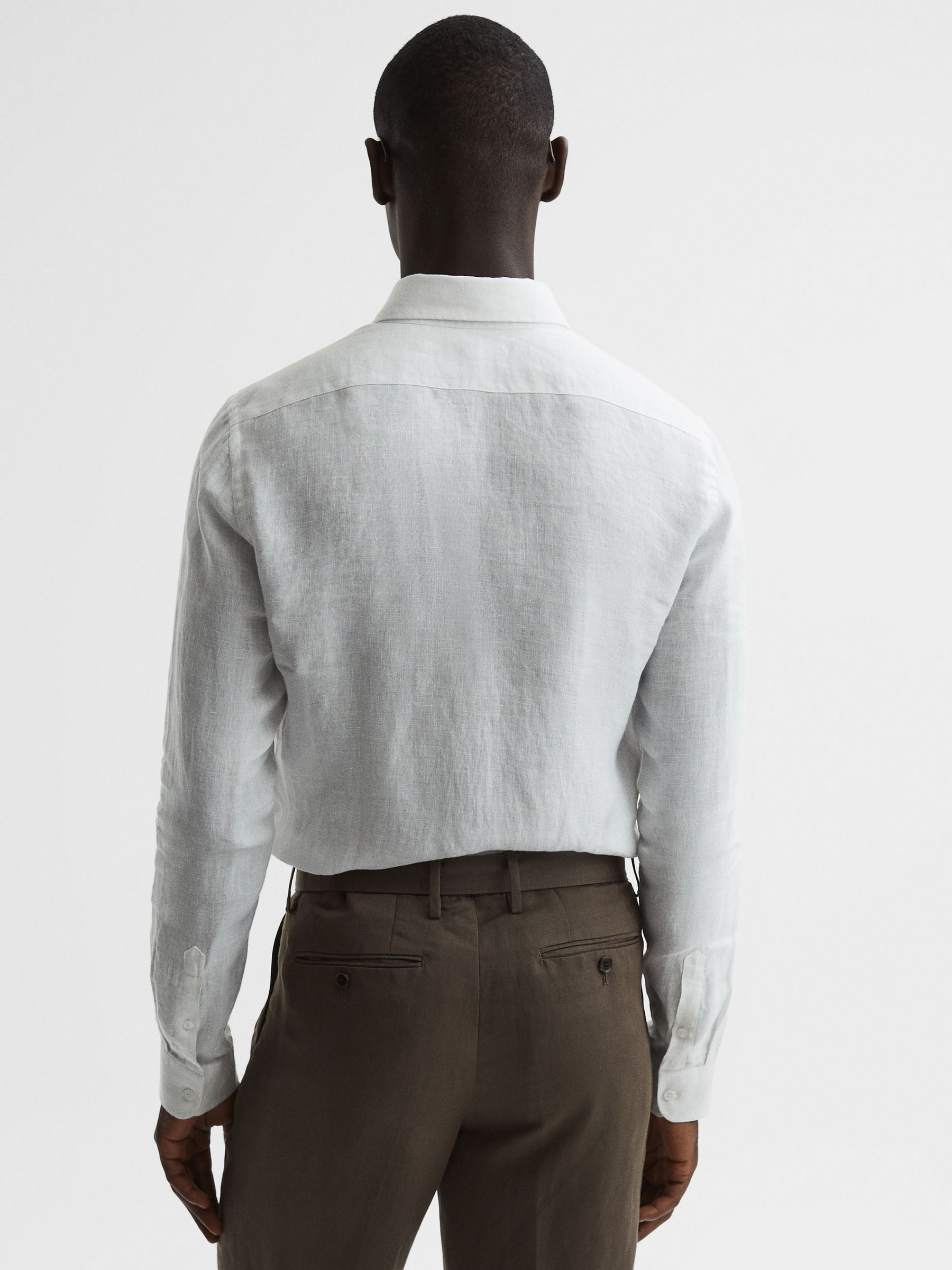Regular Fit Button Down Linen Shirt in White - Image 5 of 7